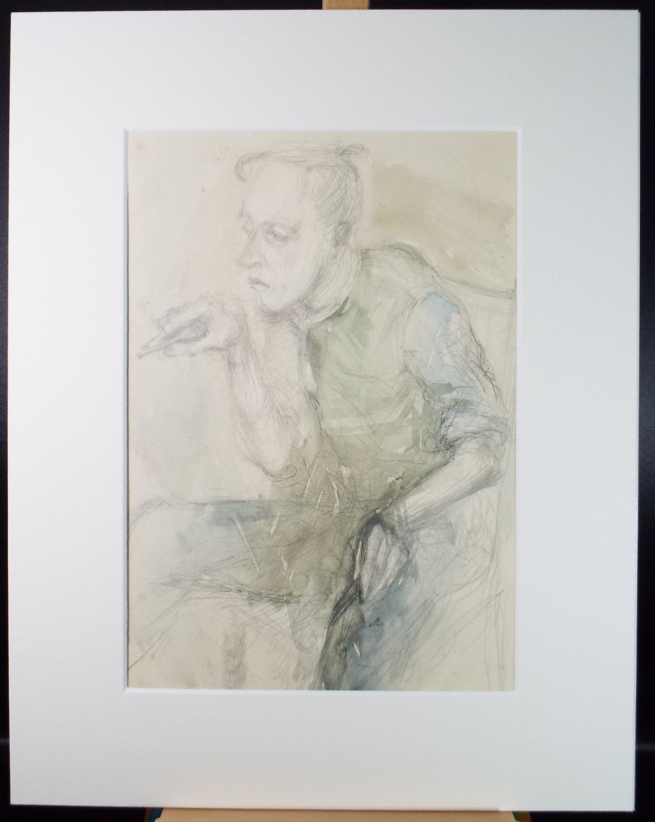 Original Watercolour & Pencil, 'Seated Male Figure',c1950's, Artist Unknown