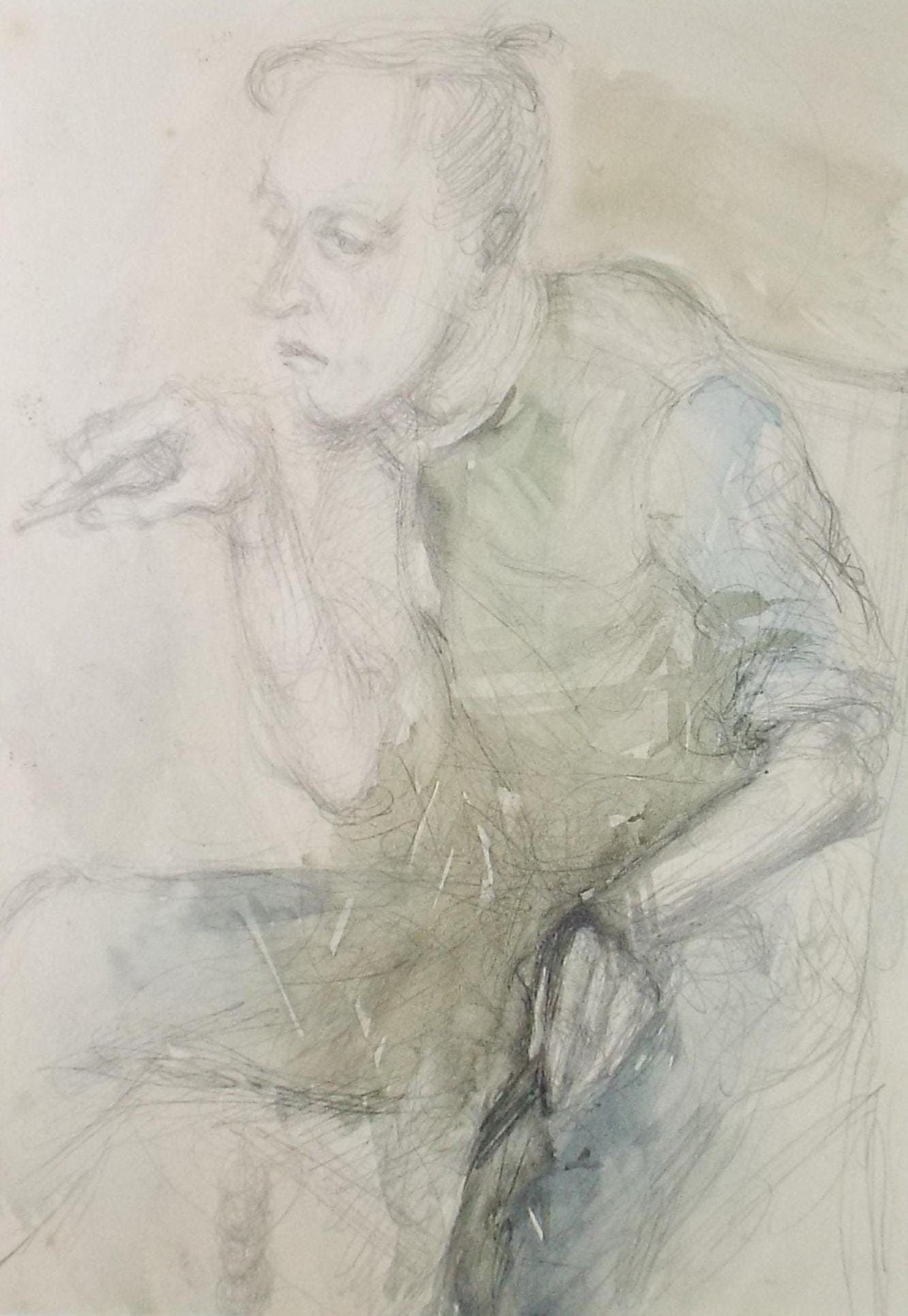 Original Watercolour & Pencil, 'Seated Male Figure',c1950's, Artist Unknown