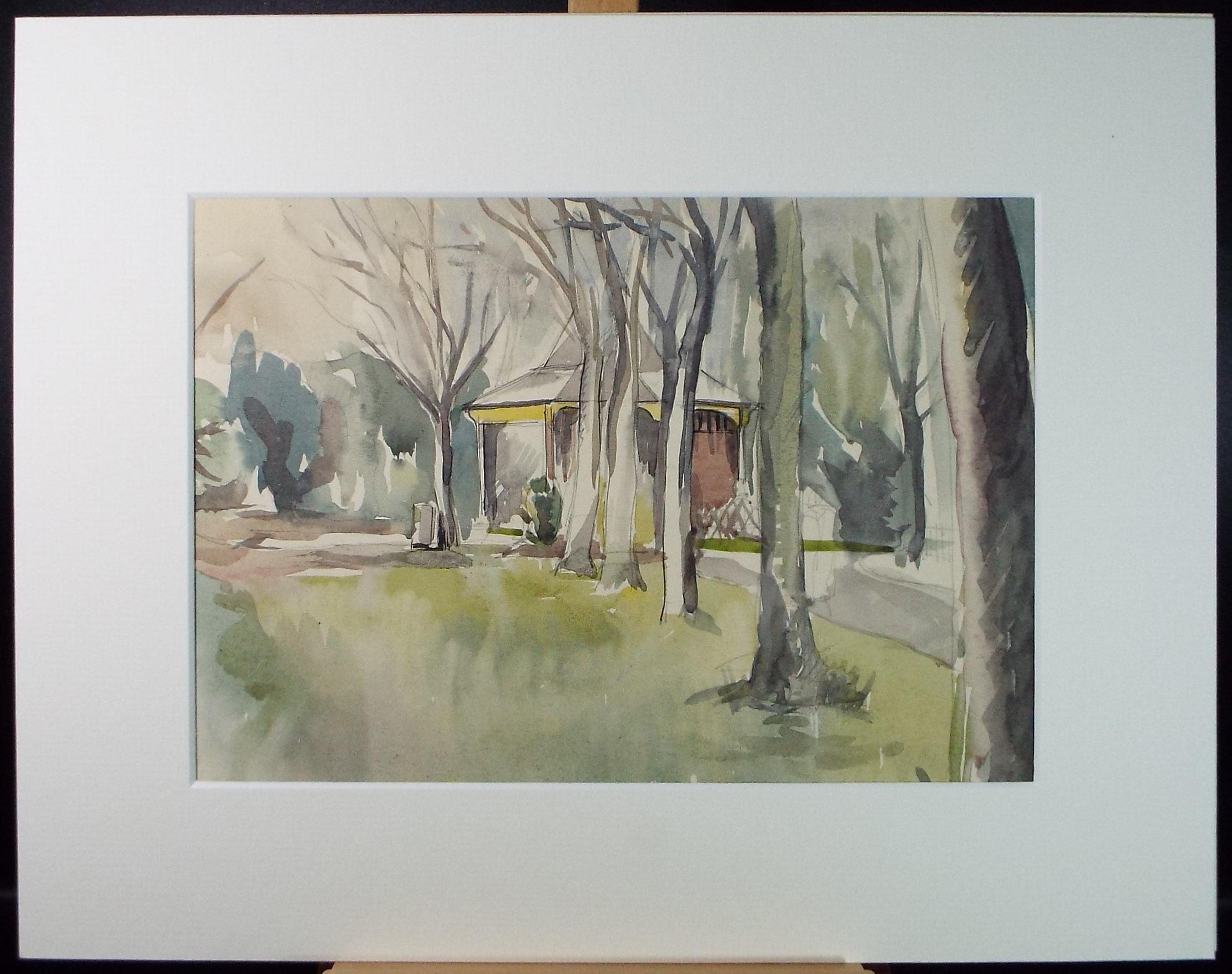 Original Watercolour, 'Bandstand in the Park', Artist Unknown, circa 1950's