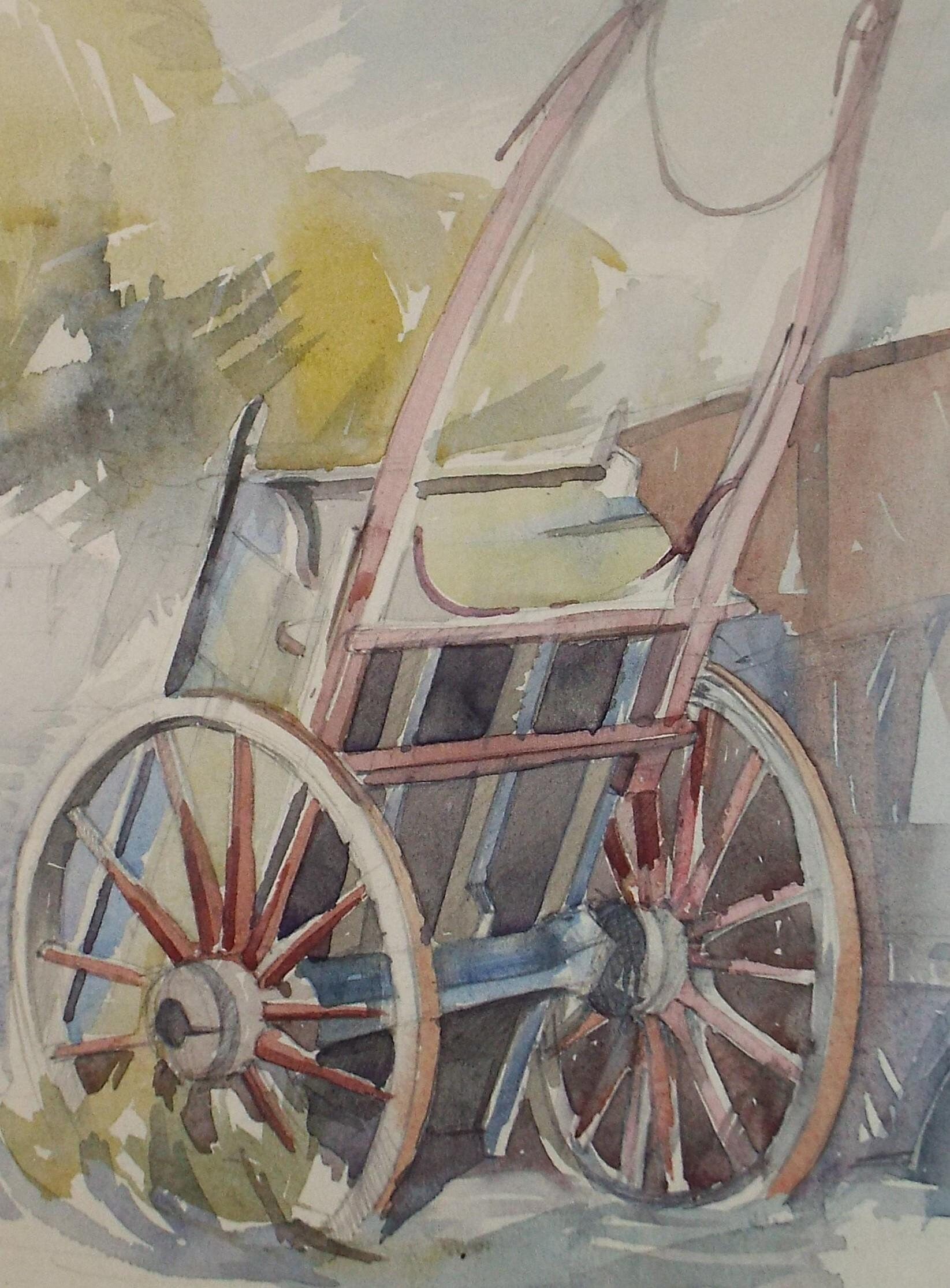 Original Watercolour, 'Upturned Cart', Circa 1950's, Artist Unknown, Circa 1950's