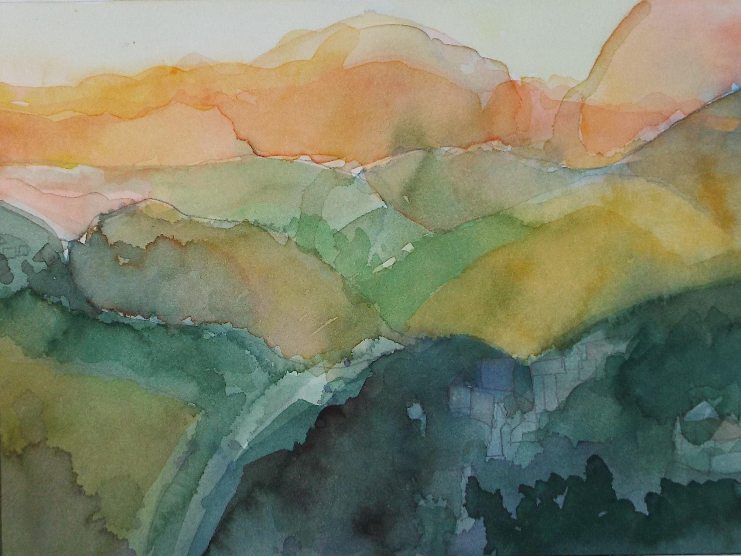 Original Watercolour on Paper, 'Impressionist Landscape', Artist Unknown, Circa 1990's