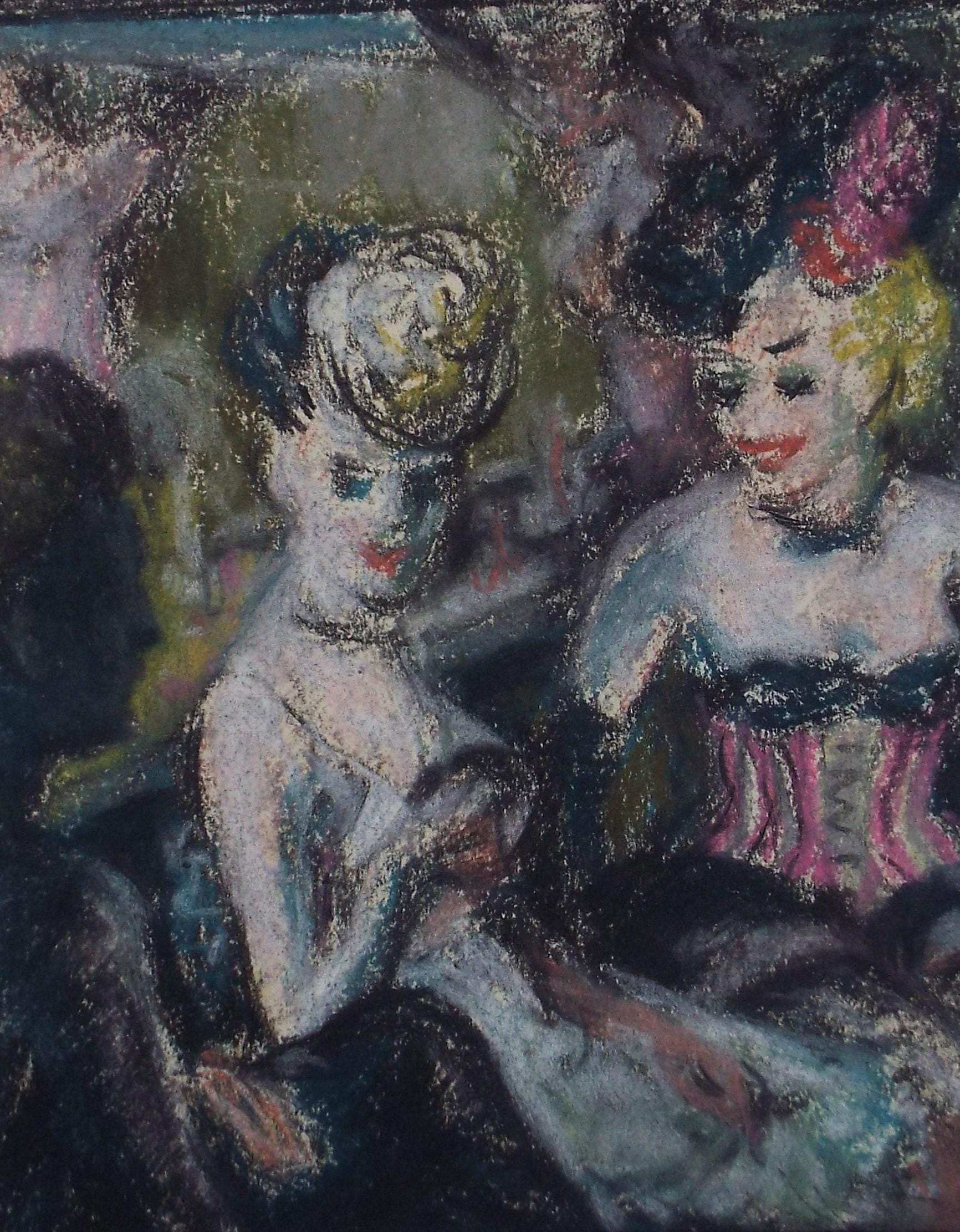 Original Pastel on Paper, 'Burlesque Dancers (after Degas)', Artist Unknown, Circa 1960's