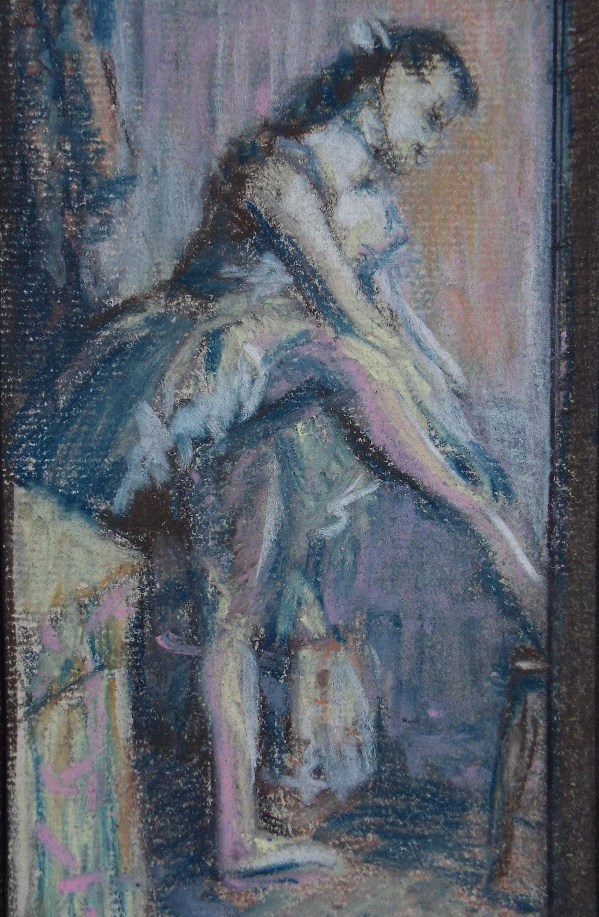 Original Pastel on Paper, 'Ballerinas (after Degas)', Artist Unknown, Circa 1960's