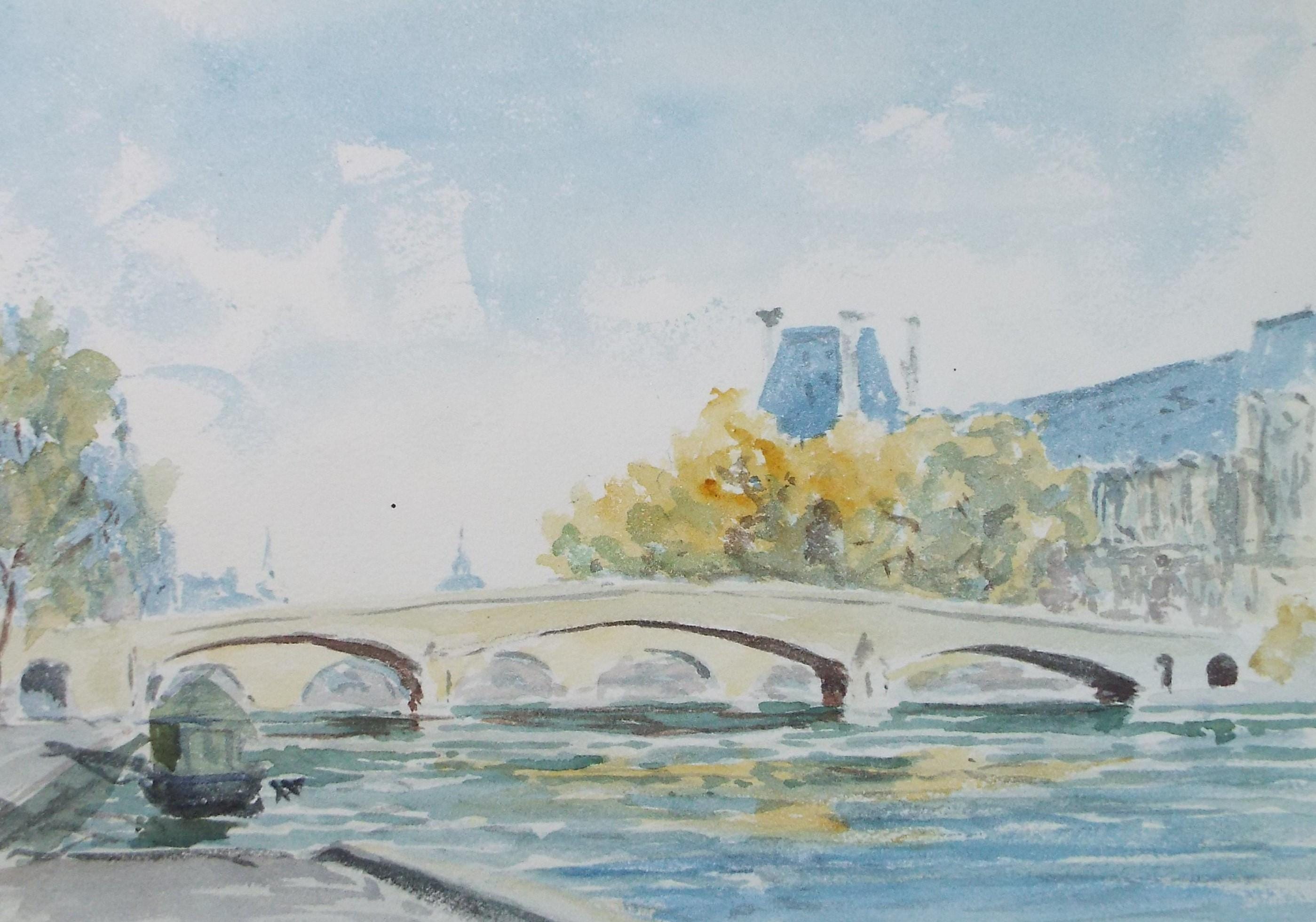 Original Watercolour, 'Pont Royale', Circa 1950's, Artist Unknown