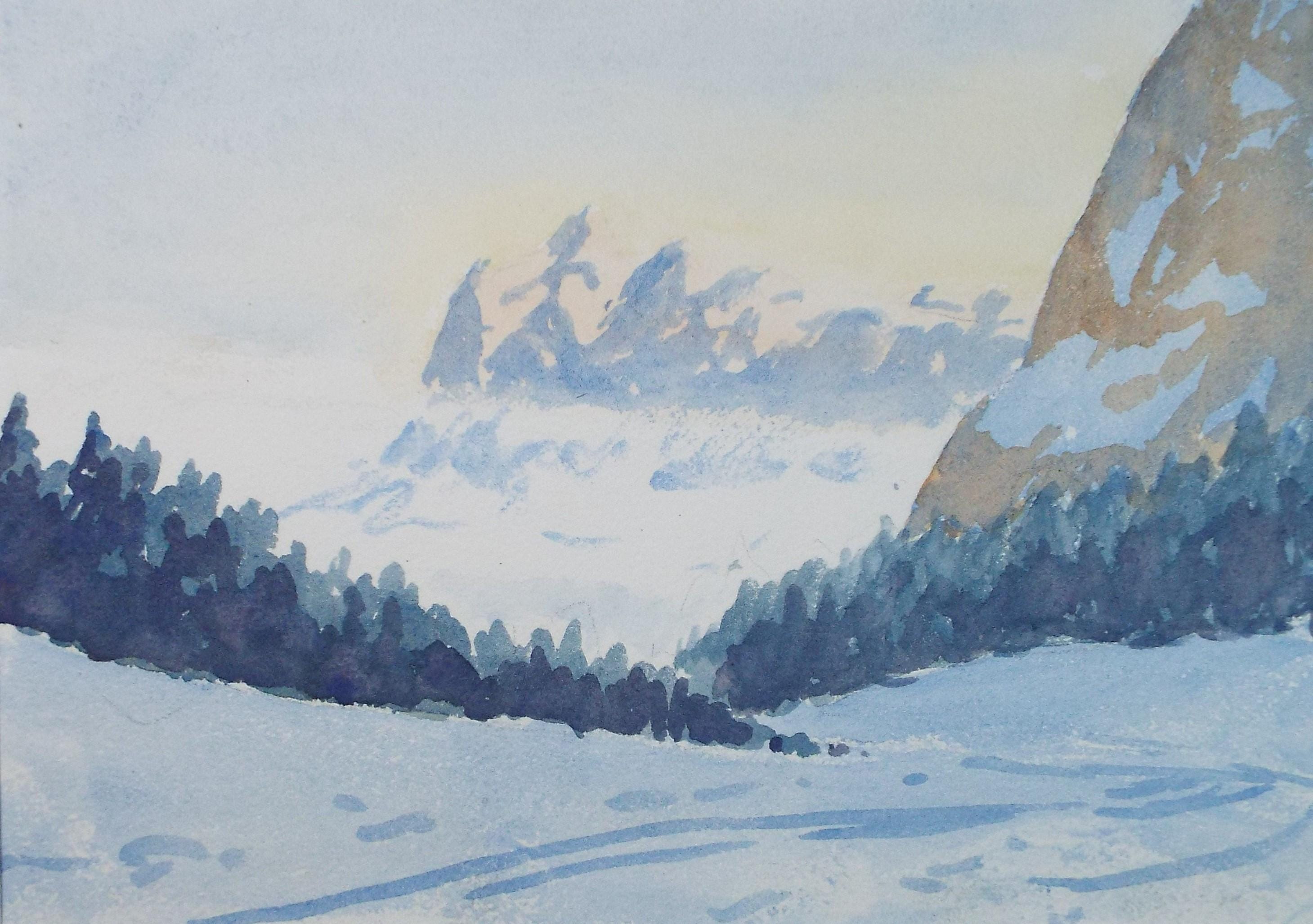 Original Watercolour, 'The Wetterhorn', Artist Unknown, circa 1950's