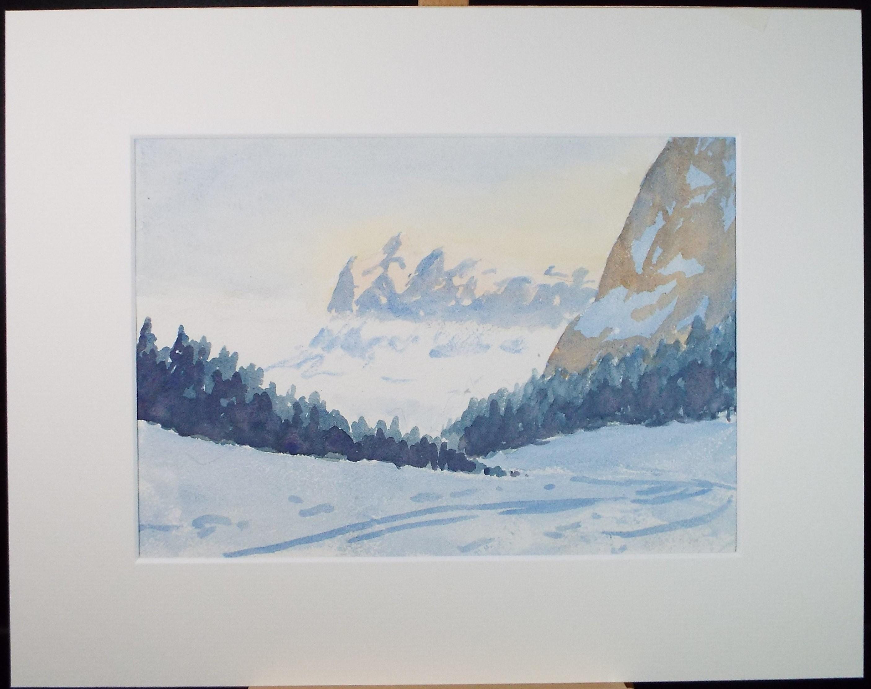 Original Watercolour, 'The Wetterhorn', Artist Unknown, circa 1950's