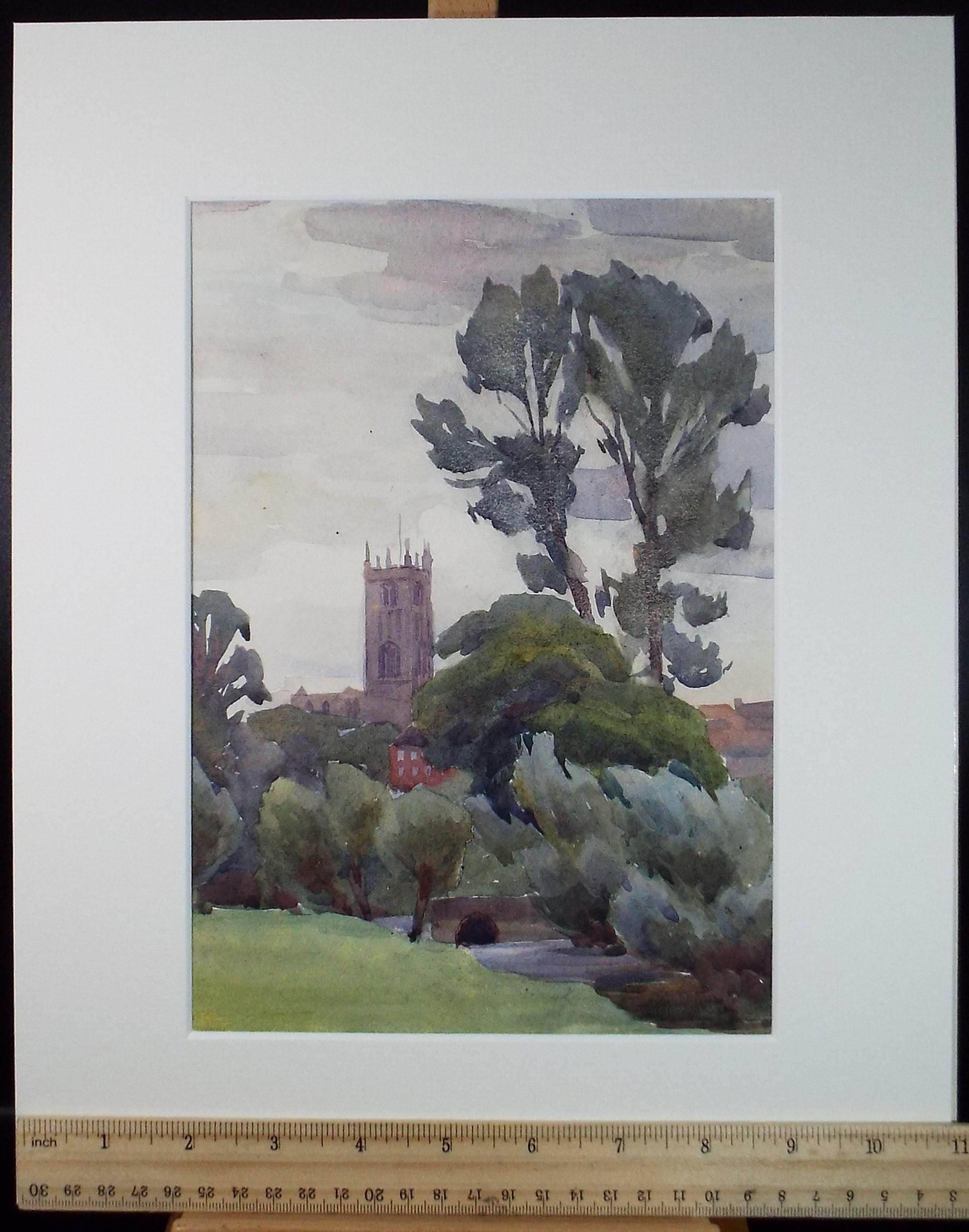 Original Watercolour, 'Church in a River Landscape', circa 1950's, Artist Unknown