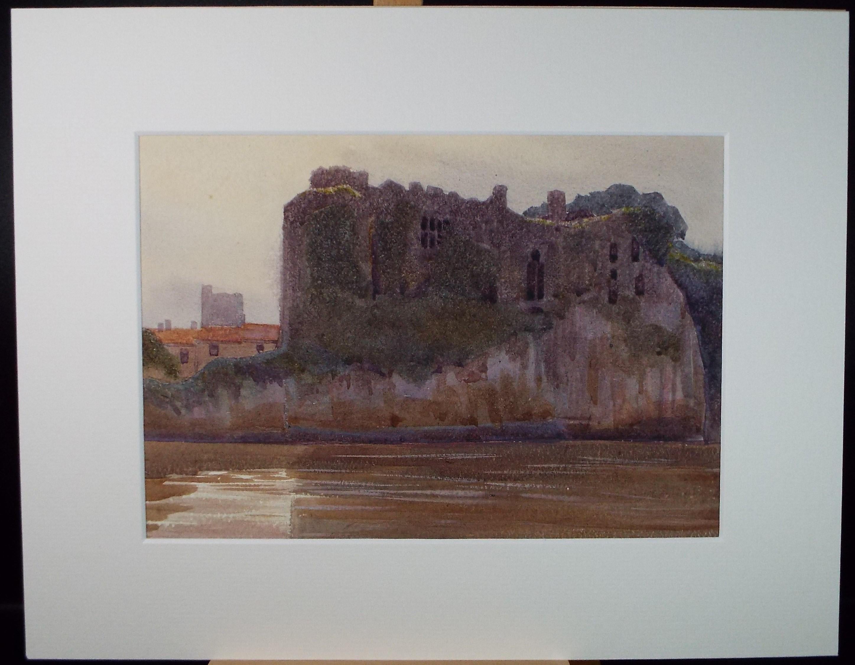 Original Watercolour, 'Ruined Castle on the River', Circa 1950's, Artist Unknown