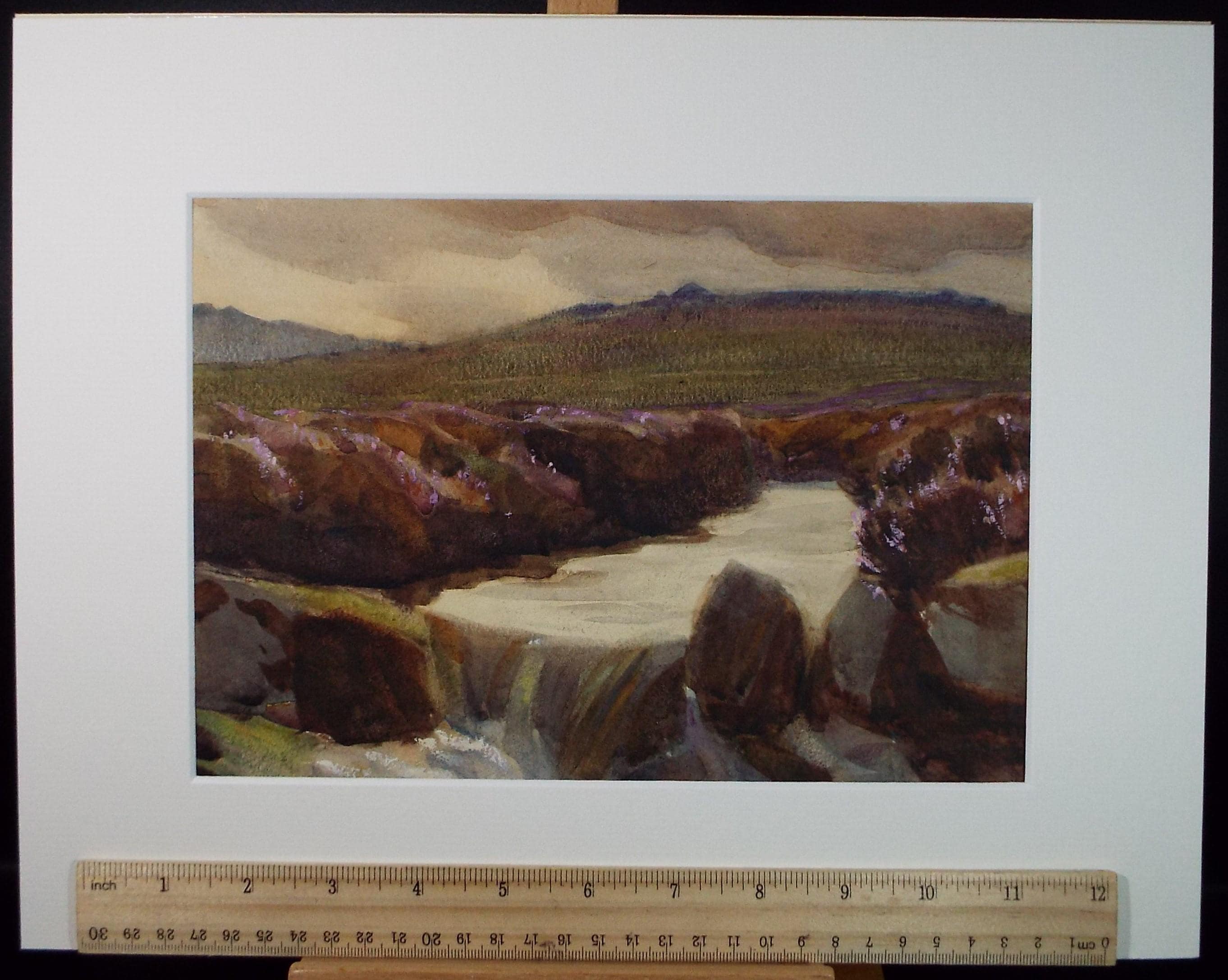 Original Watercolour, 'Stream through Heather Moorland', Circa 1920's,Artist Unknown