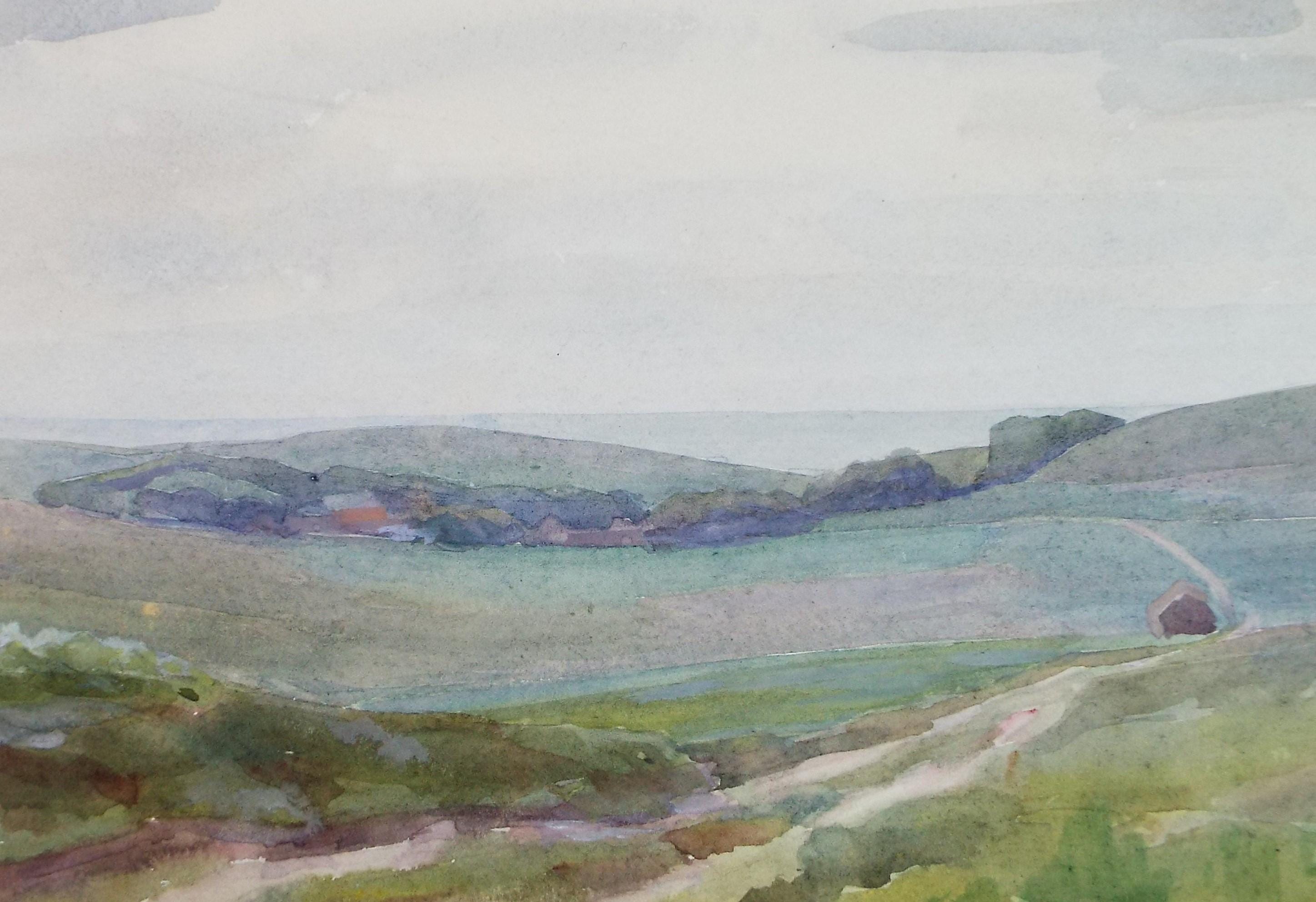 Original Watercolour, 'Green, Hilly Landscape', Artist Unknown, circa 1950's