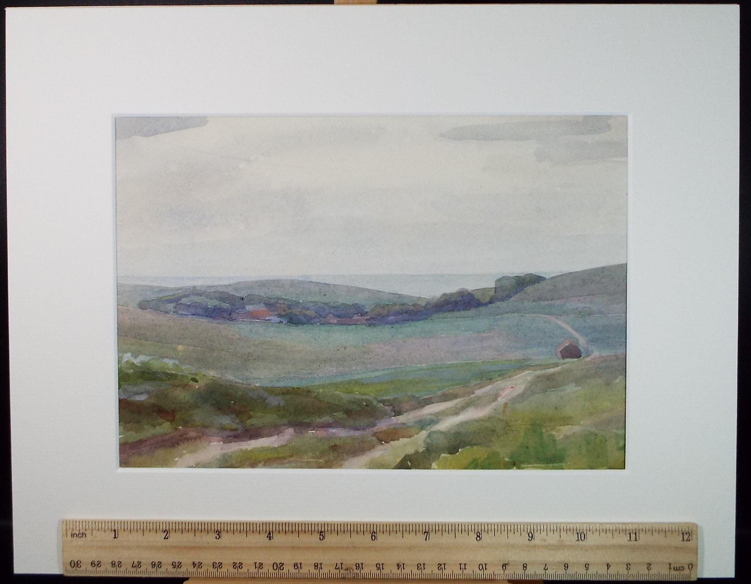 Original Watercolour, 'Green, Hilly Landscape', Artist Unknown, circa 1950's