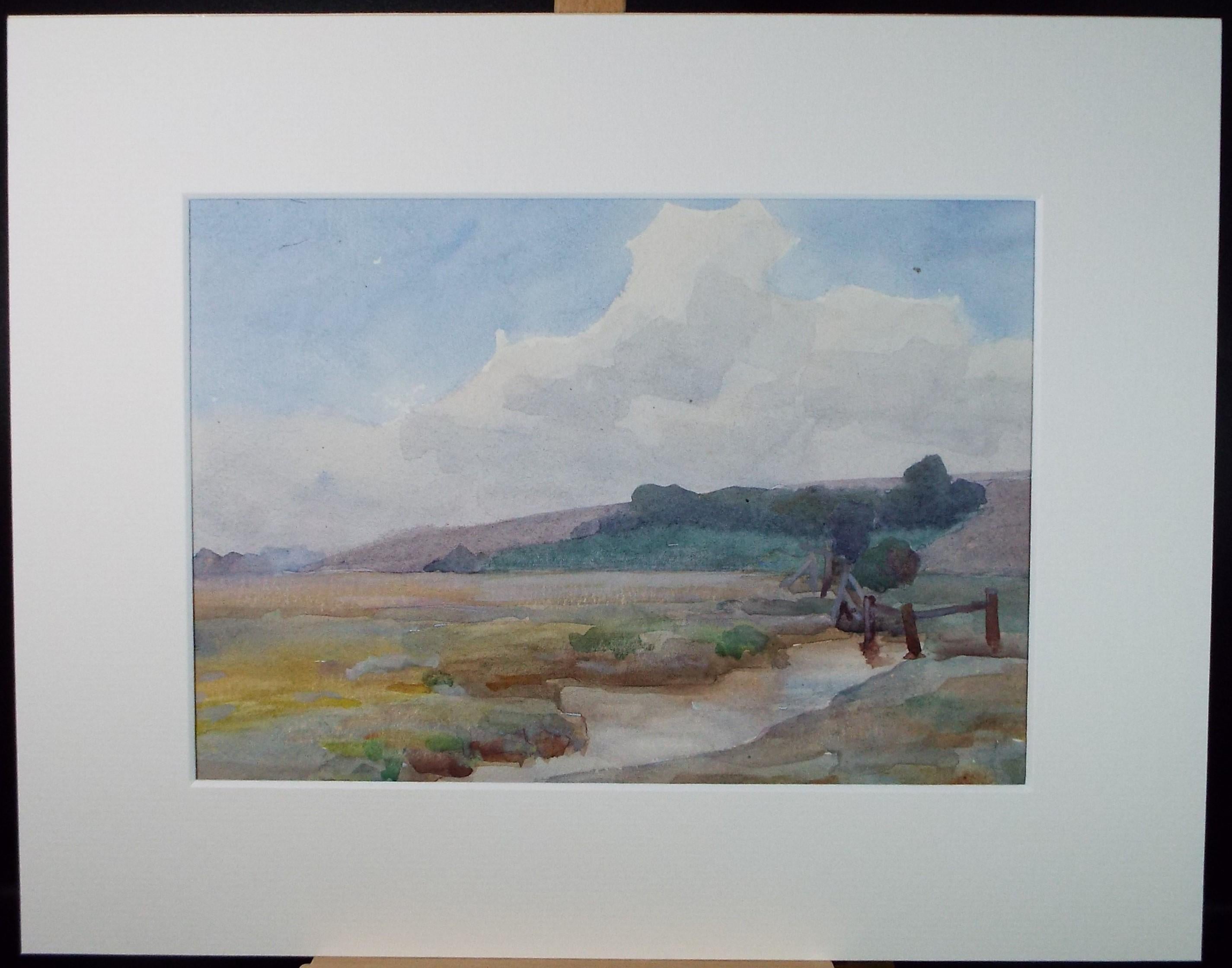 Original Watercolour, 'Stream through a green Landscape', Artist Unknown, circa 1950's