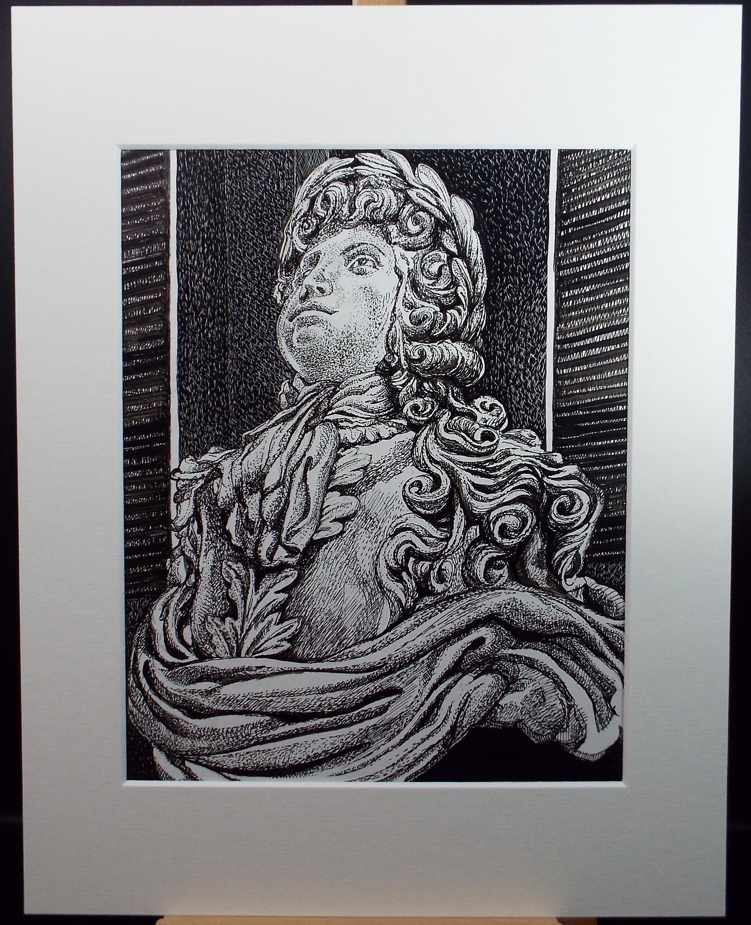 Original Scraperboard & Ink drawing, 'Figurehead', Lorraine Abraham RSMA (1941-2023), Circa 1990's