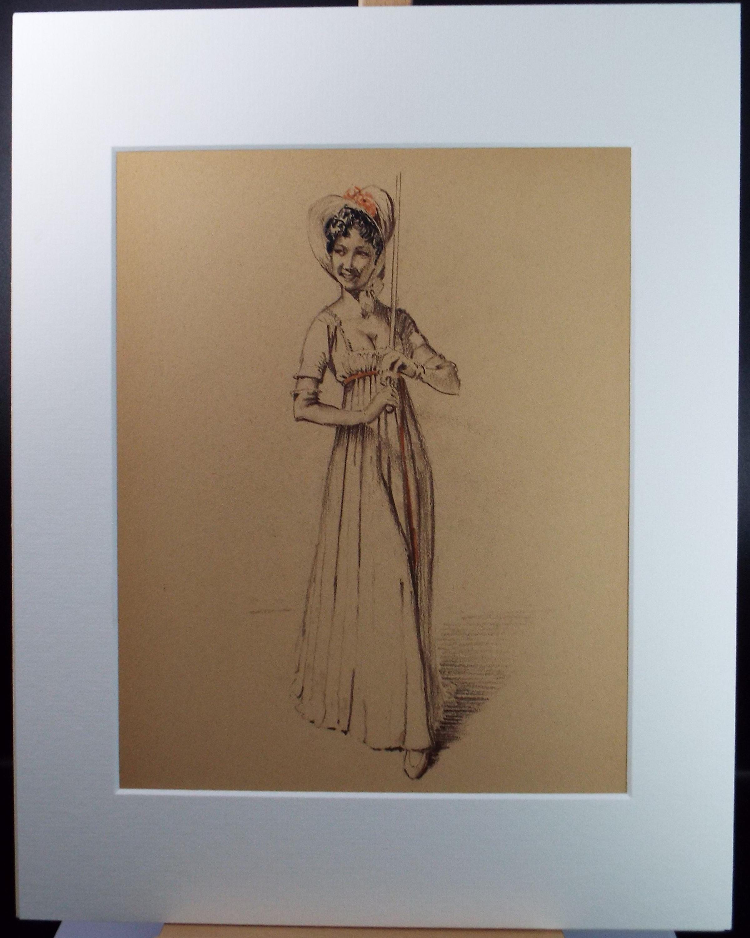 Original Pastel Drawing, 'Victorian Woman Study', Artist Unknown, Circa 1950's