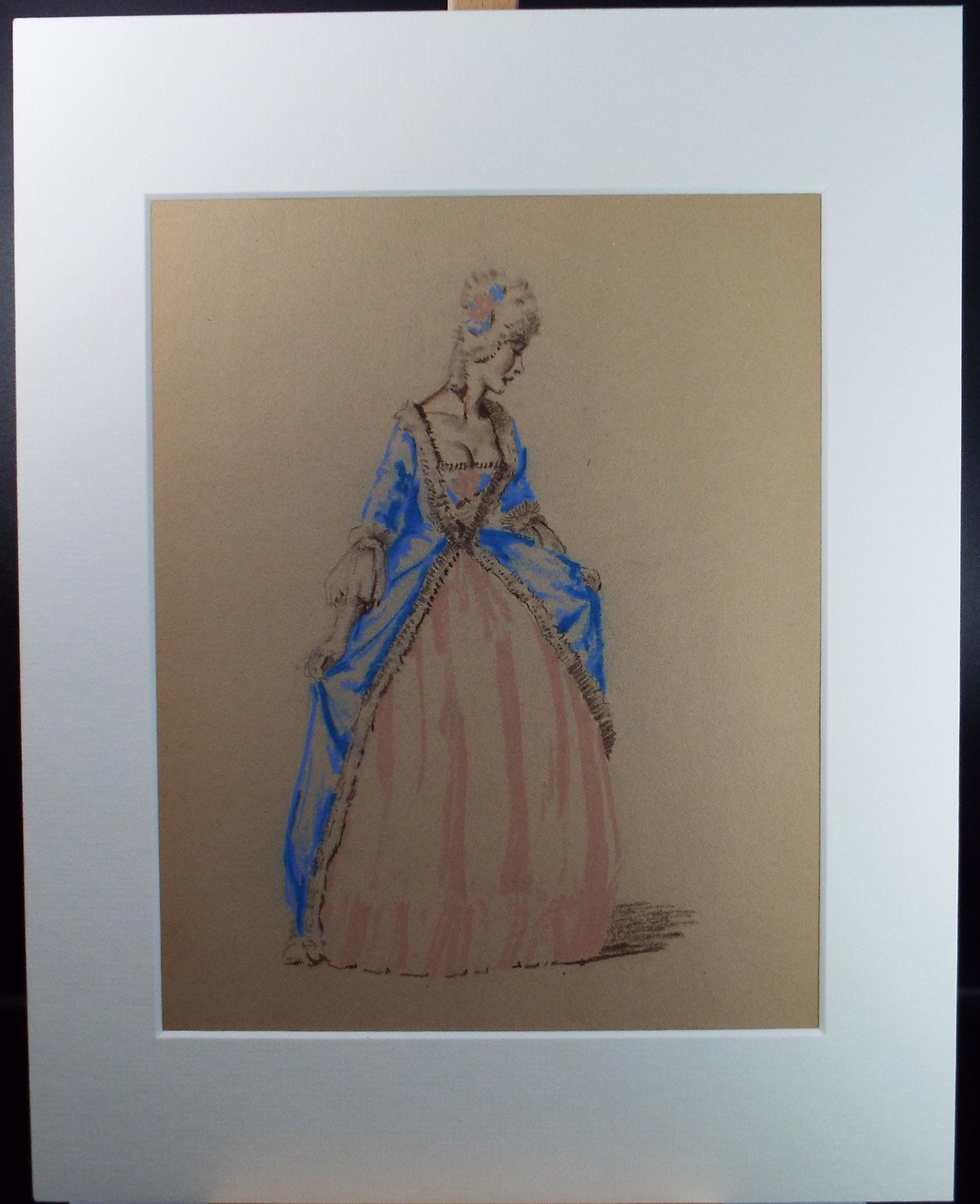 Original Pastel Drawing, 'Victorian Woman Study', Artist Unknown, Circa 1950's