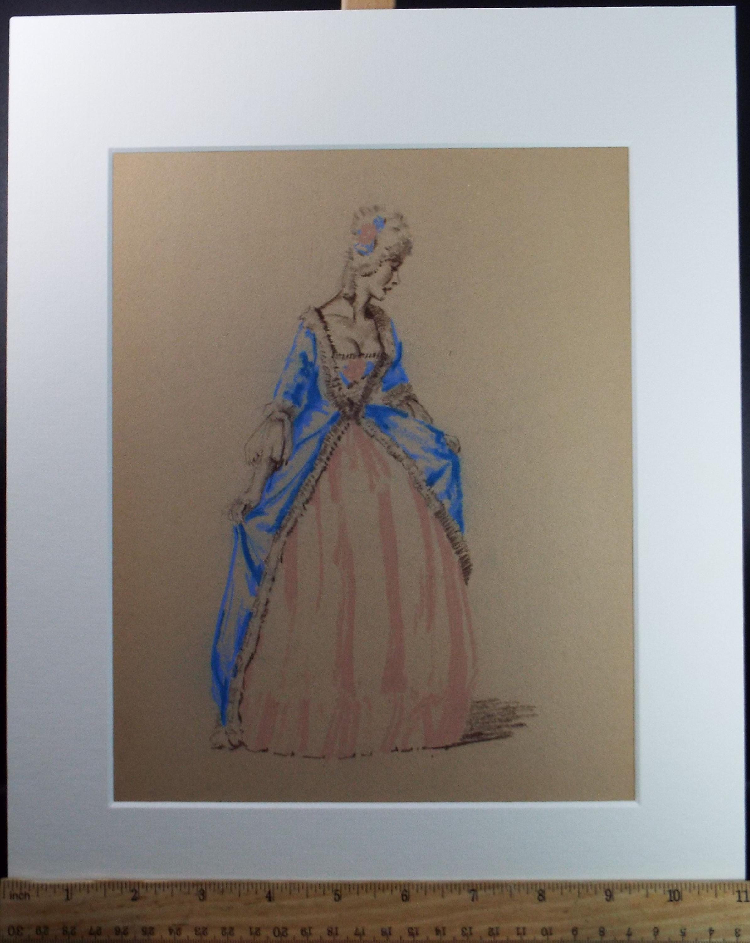 Original Pastel Drawing, 'Victorian Woman Study', Artist Unknown, Circa 1950's