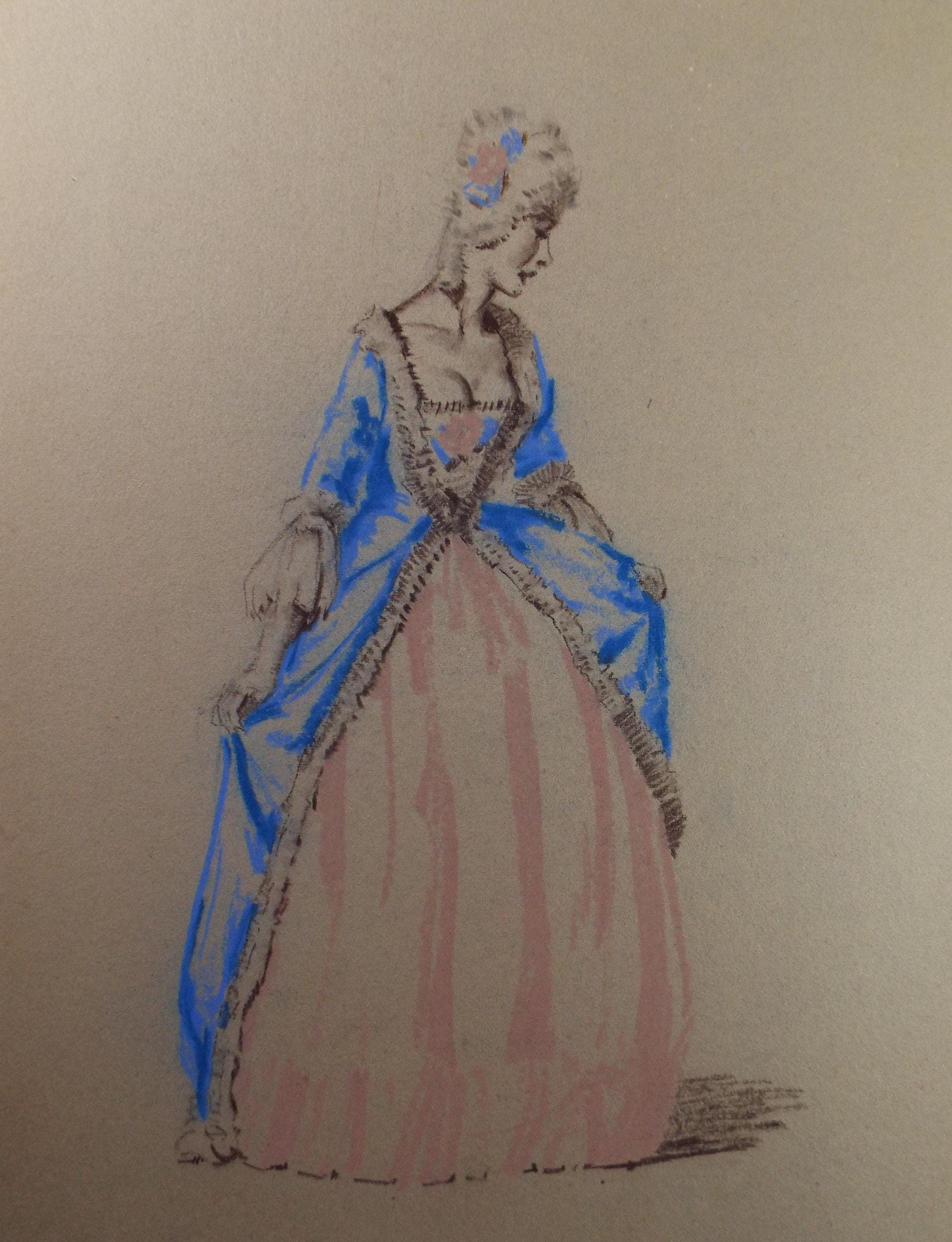 Original Pastel Drawing, 'Victorian Woman Study', Artist Unknown, Circa 1950's