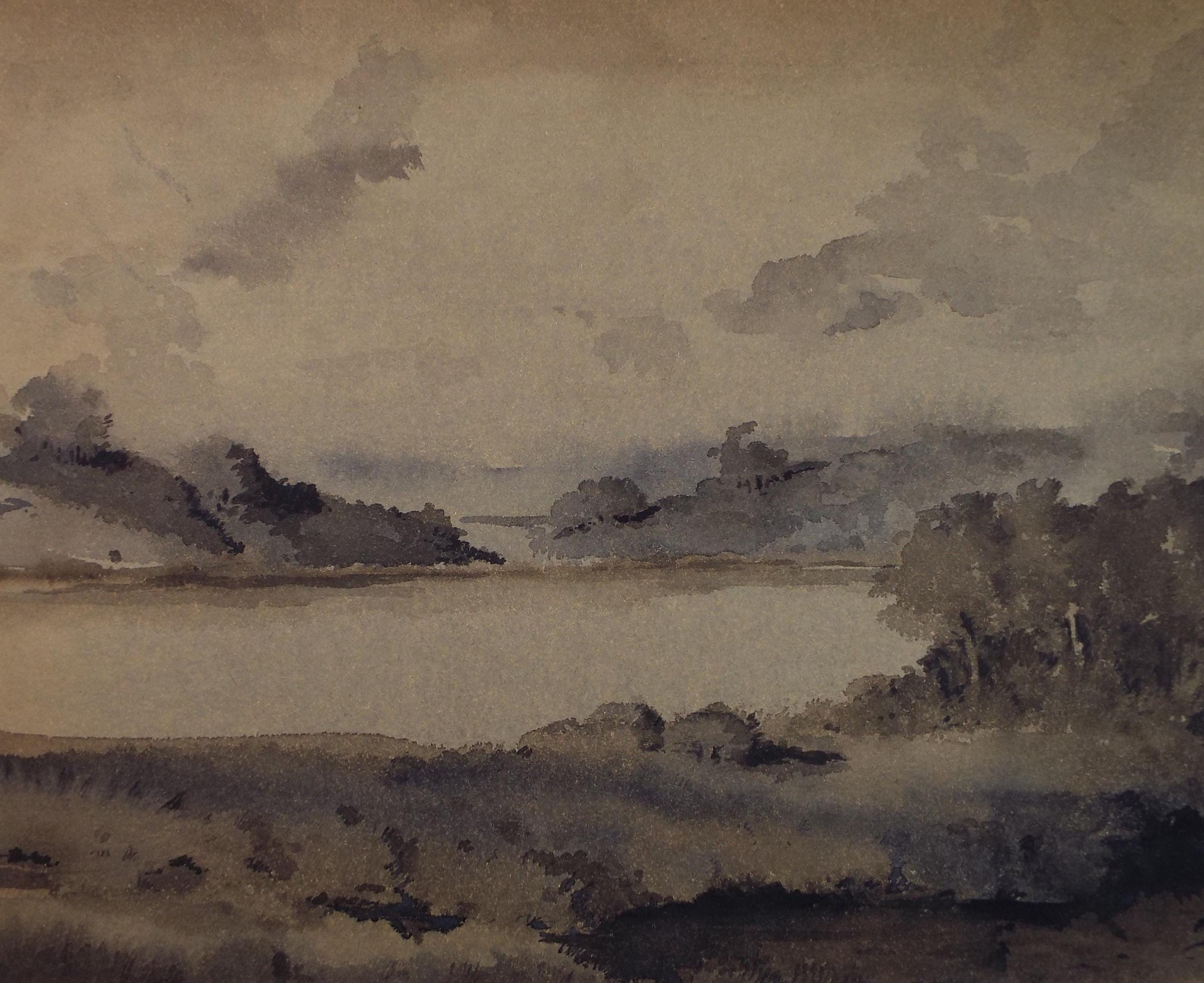 Original Sepia Watercolour, 'The Mere', Artist Unknown, circa 1950's