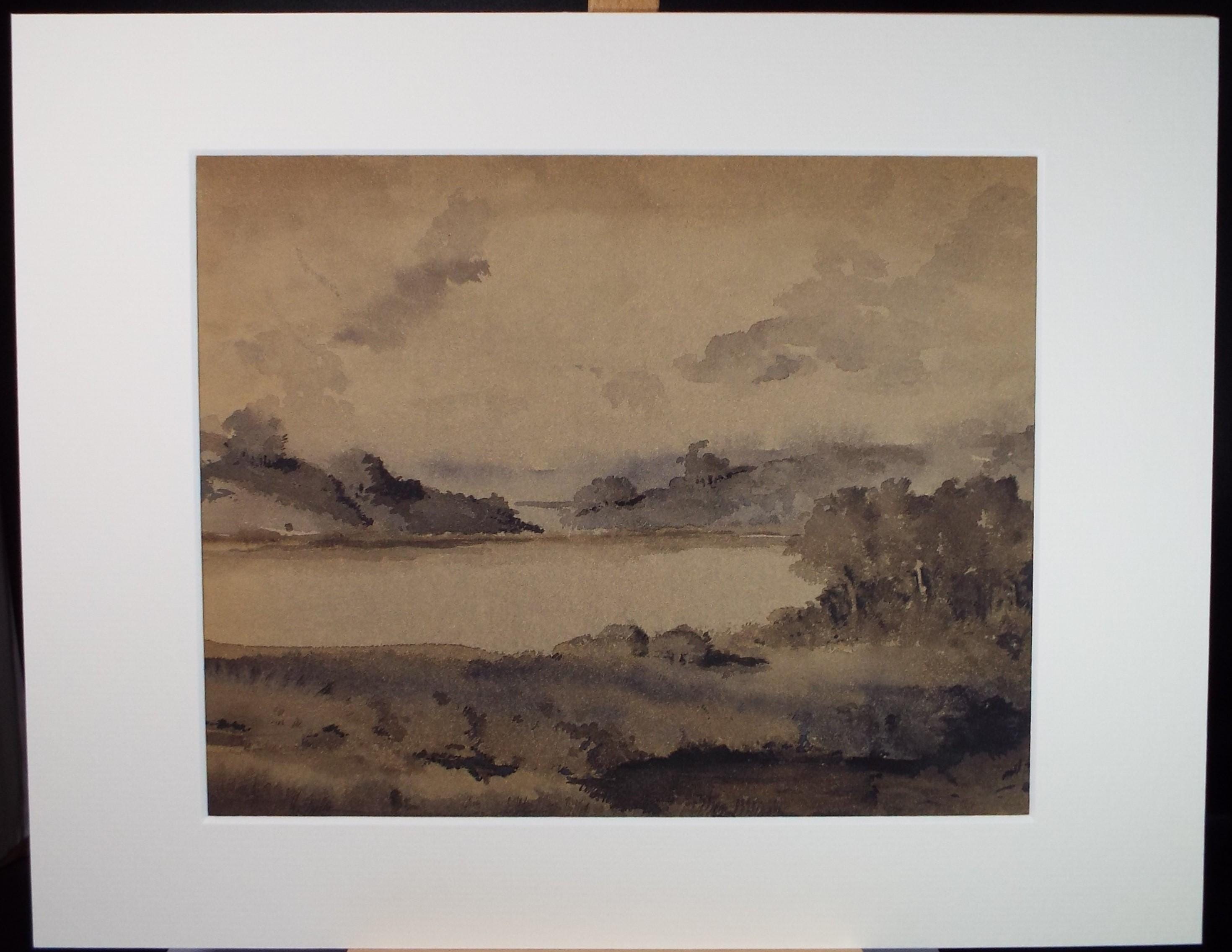 Original Sepia Watercolour, 'The Mere', Artist Unknown, circa 1950's