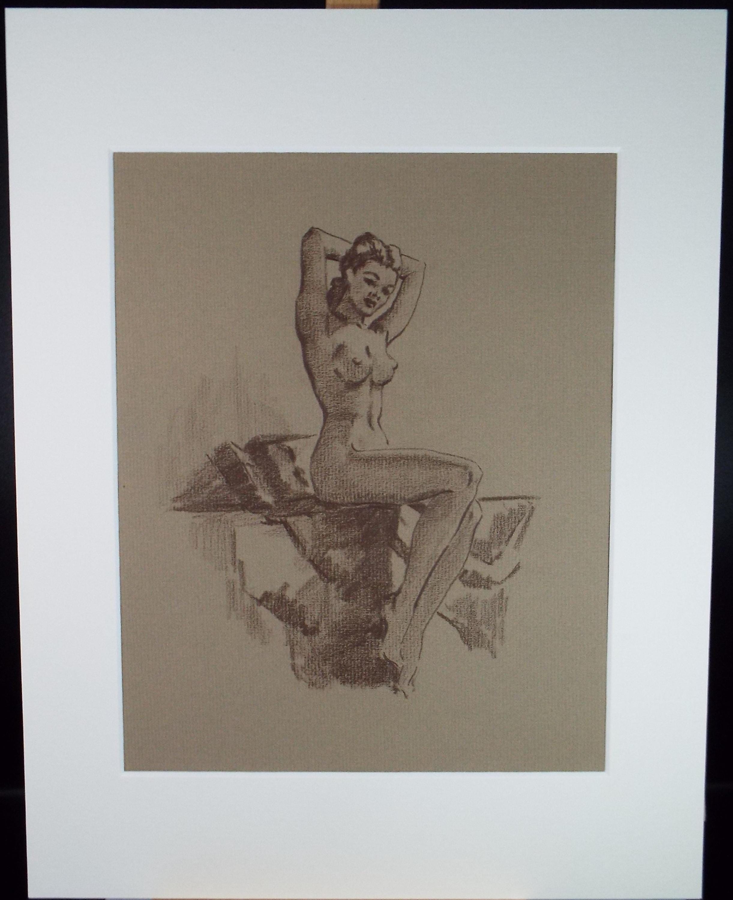 Original Pastel Drawing, 'Seated Nude', Artist Unknown, Circa 1950's