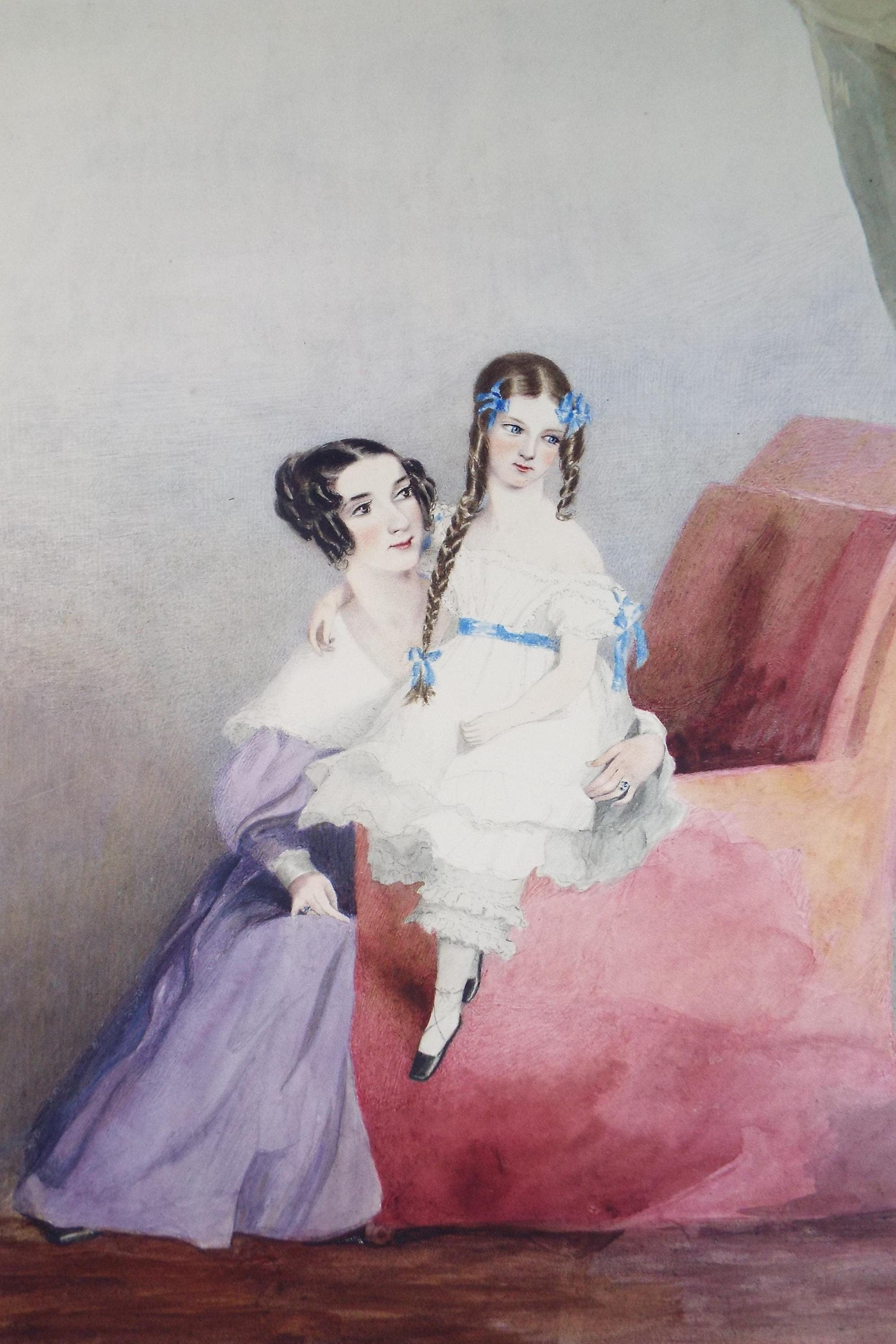 Original Watercolour, 'Mother and Child', Dated 1838, Unknown artist