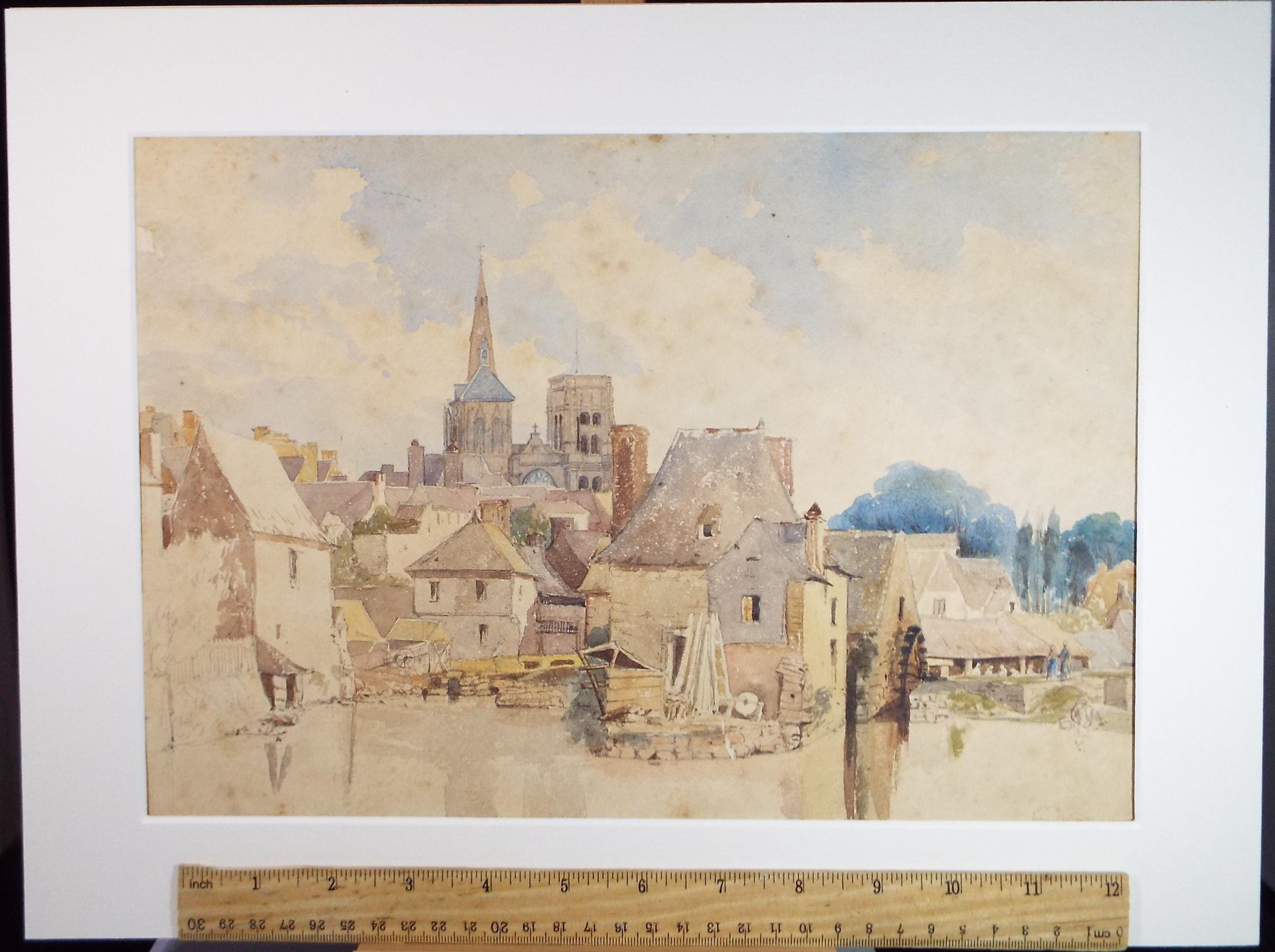 Original Watercolour 'Town scene',Dated 1863, artist unknown