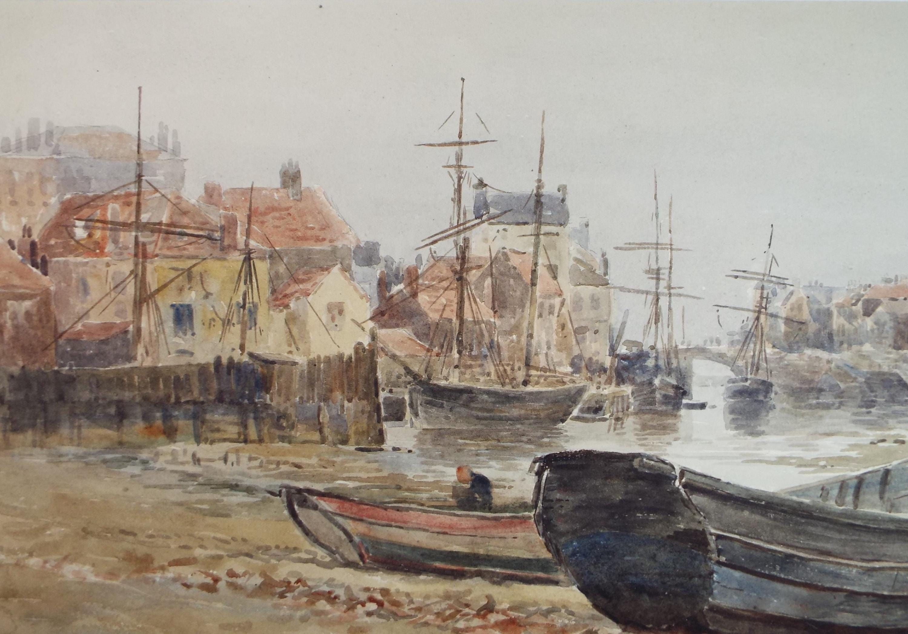 Original Watercolour,'The Town Quay', Late 19th Century, Artist Unknown