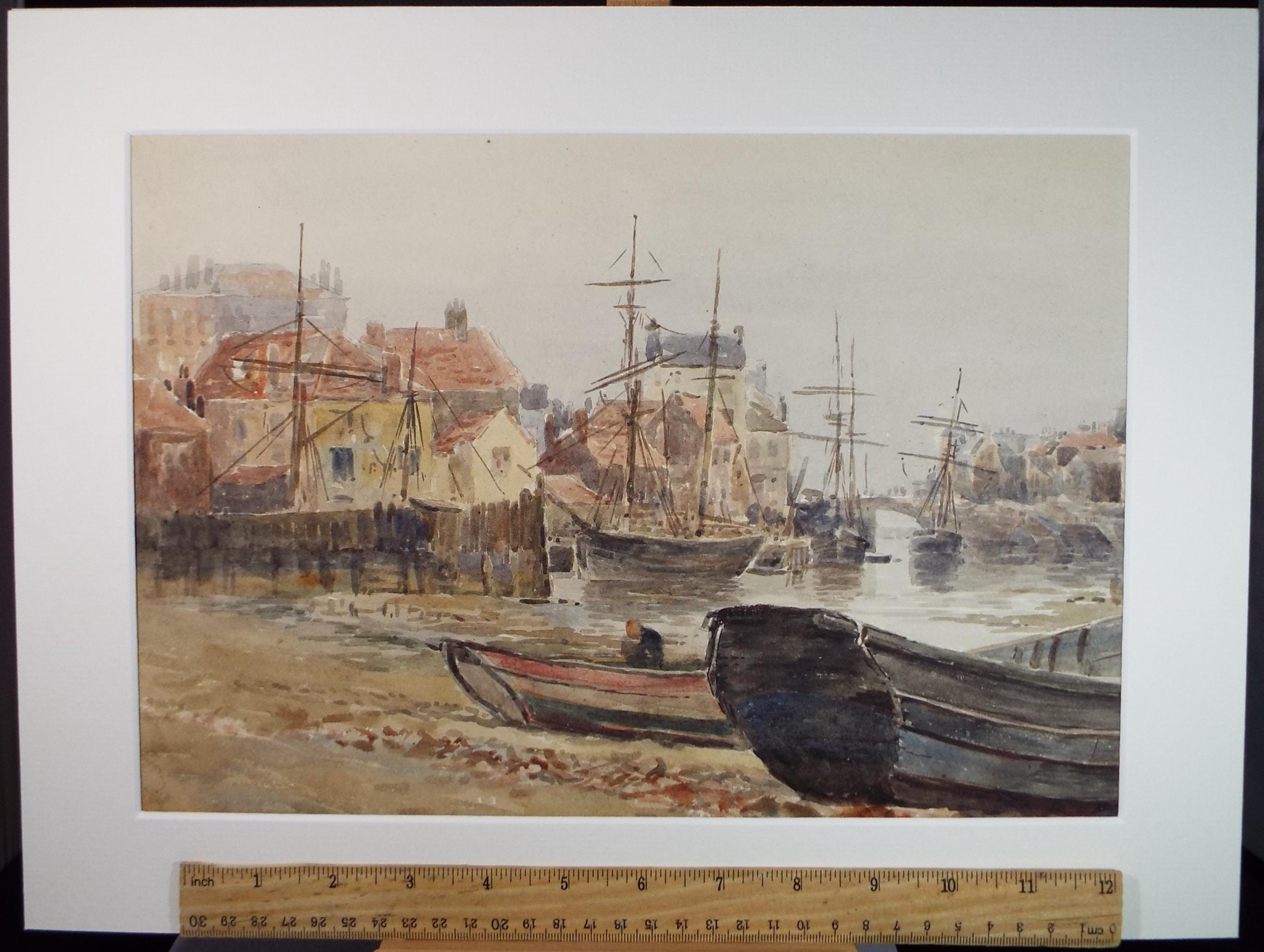 Original Watercolour,'The Town Quay', Late 19th Century, Artist Unknown