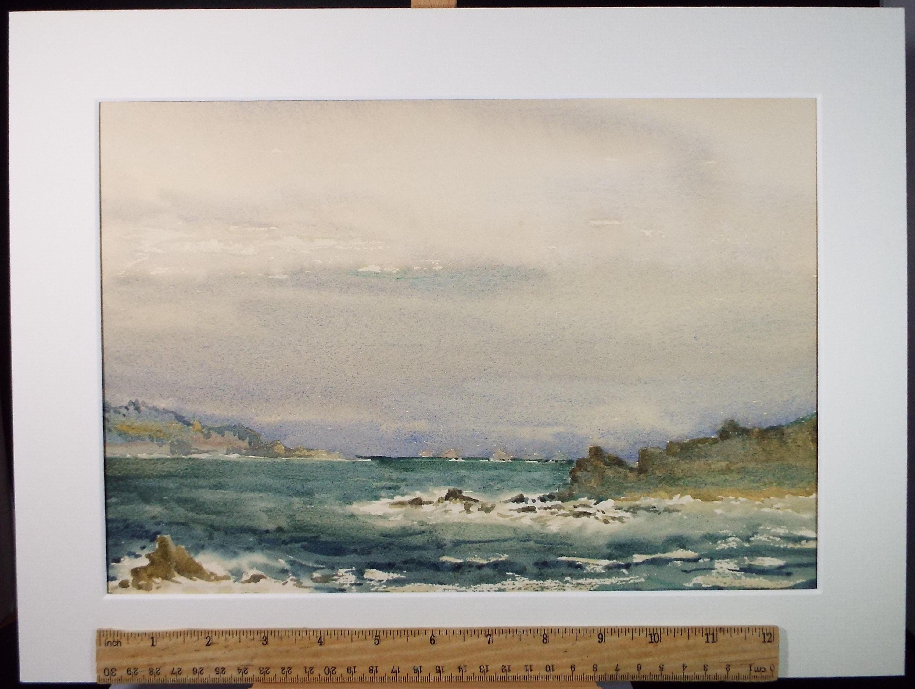 Original Watercolour, 'A Rocky Shore', Gwen Rayner, c1970's