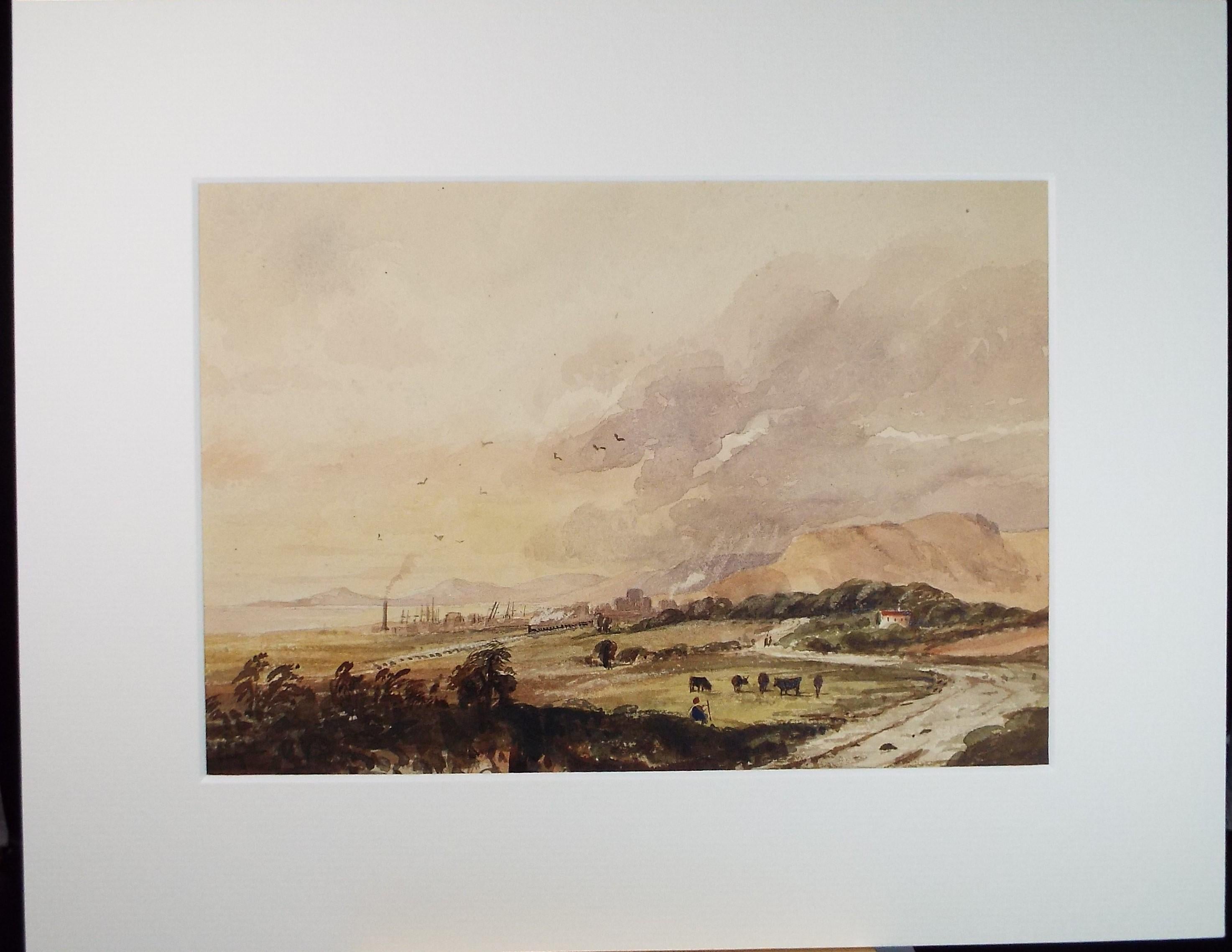 Original Watercolour,'Rural Landscape with distant Factories', Late 19th Century