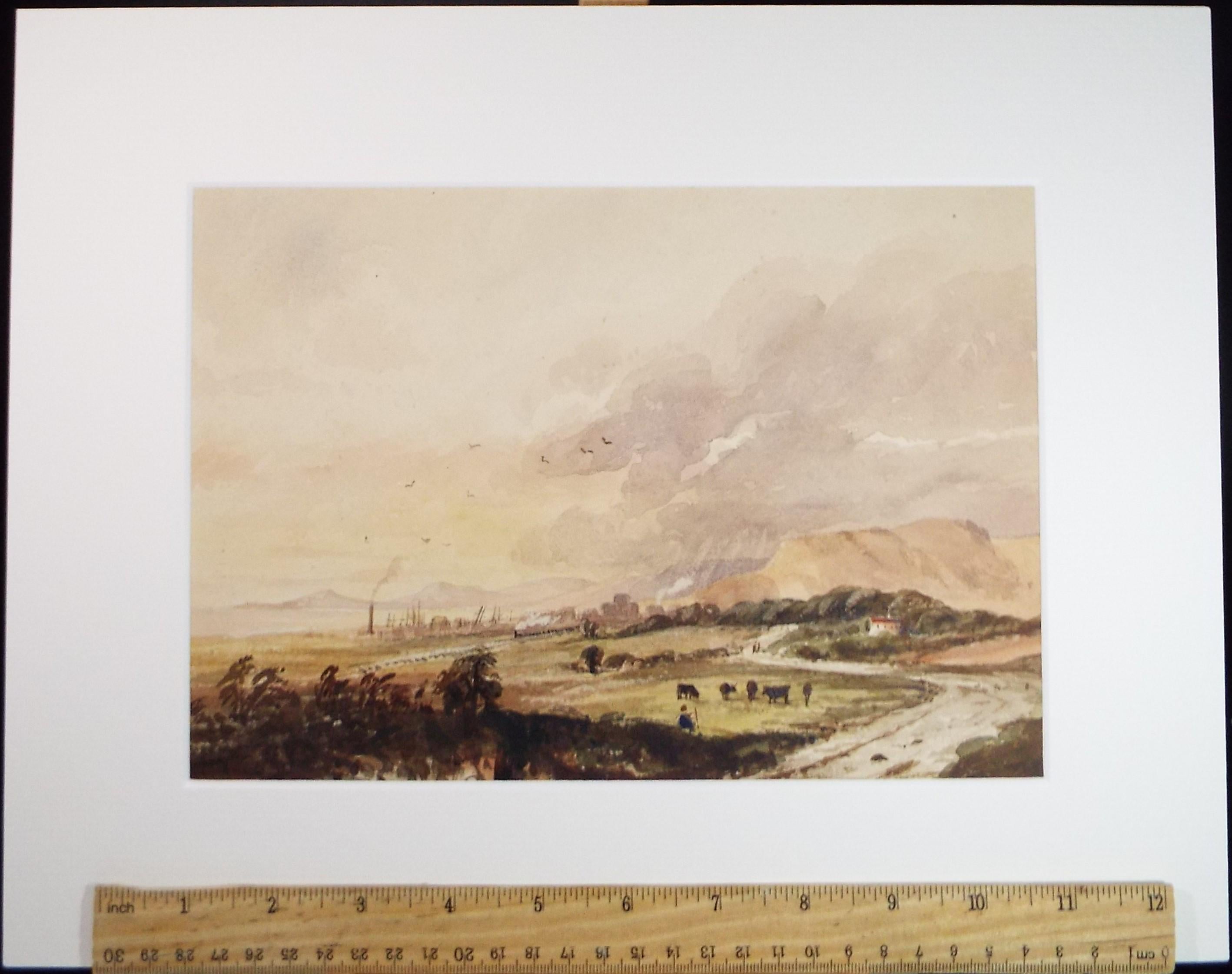 Original Watercolour,'Rural Landscape with distant Factories', Late 19th Century