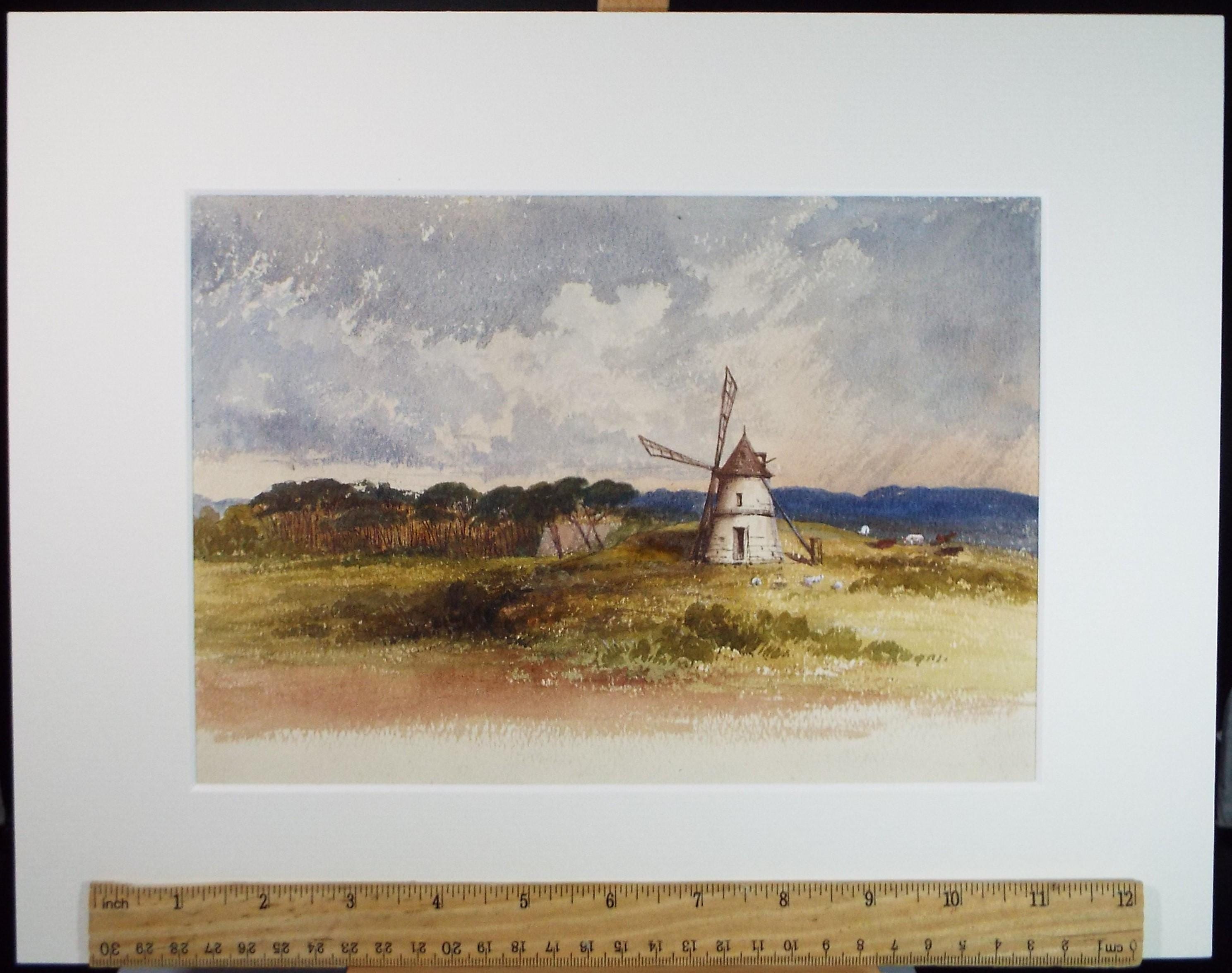 Original Watercolour,'Windmill in a Landscape', Late 19th Century