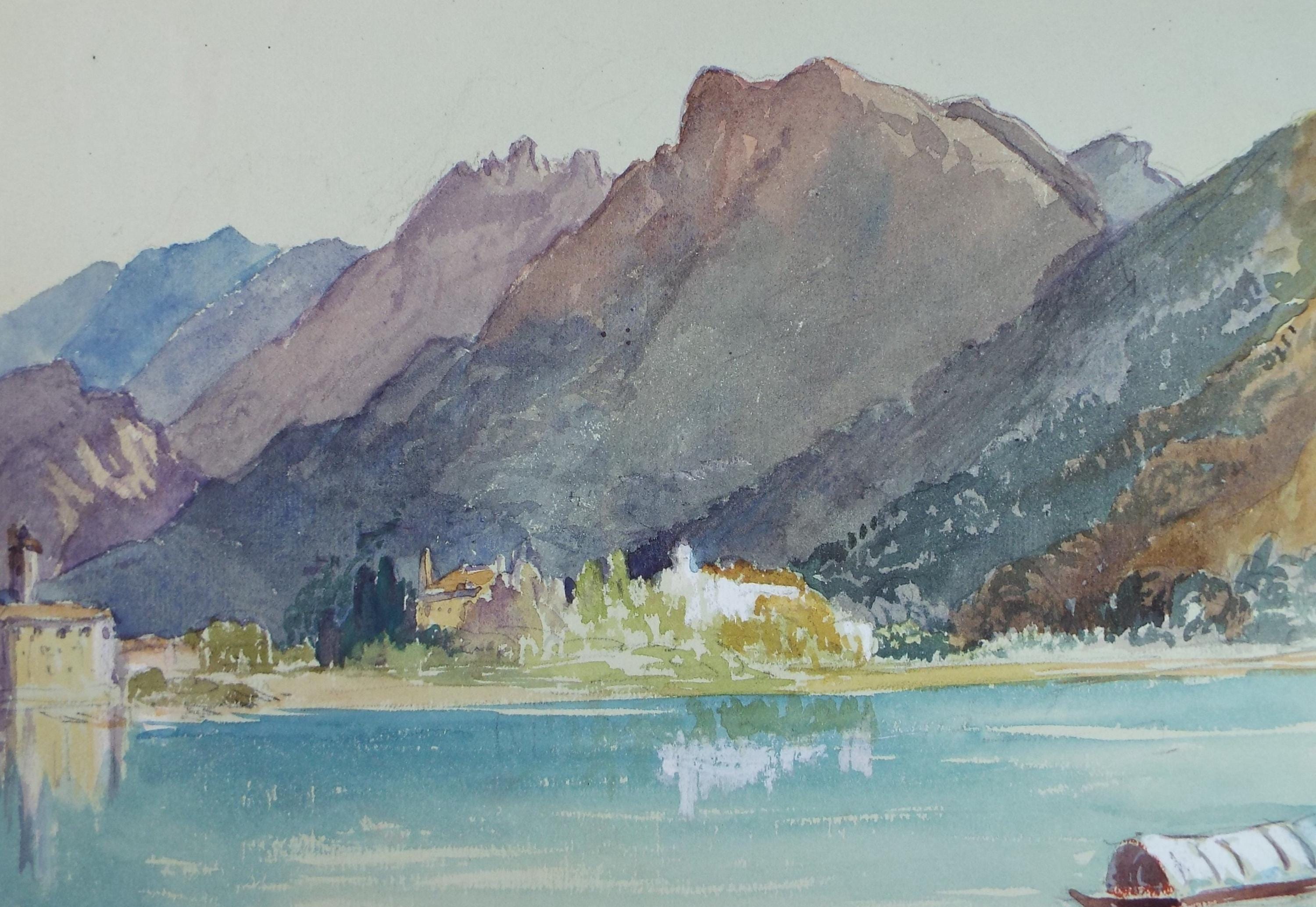 Original Watercolour, late 19th Century , 'Lake scene', Artist Unknown