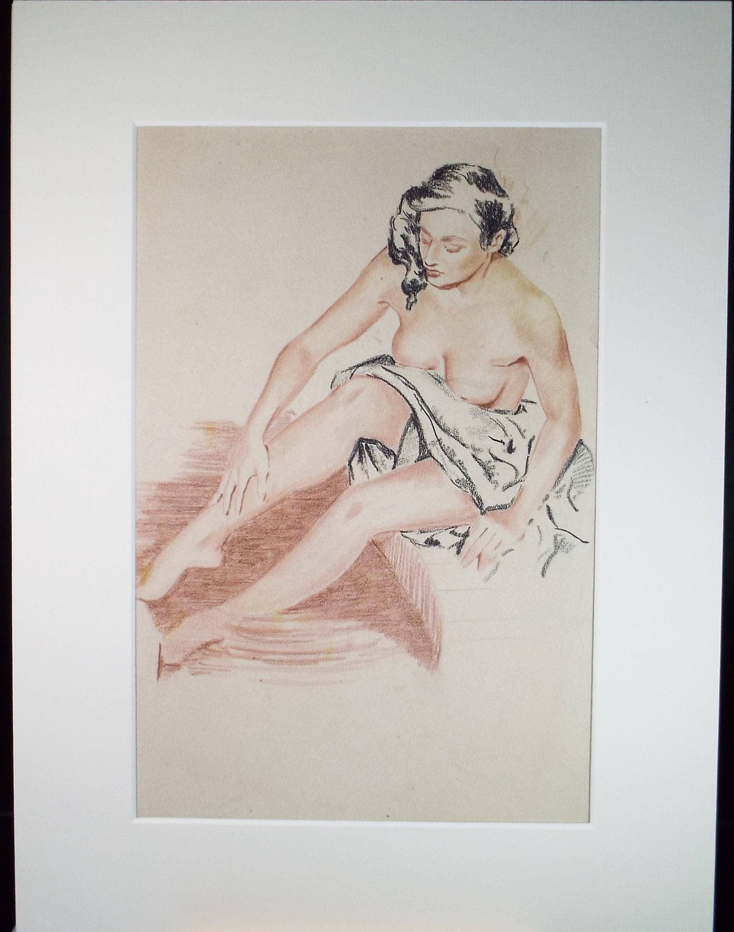 Original Pastel Sketch, 'Seated Woman', circa 1950's, Unknown artist