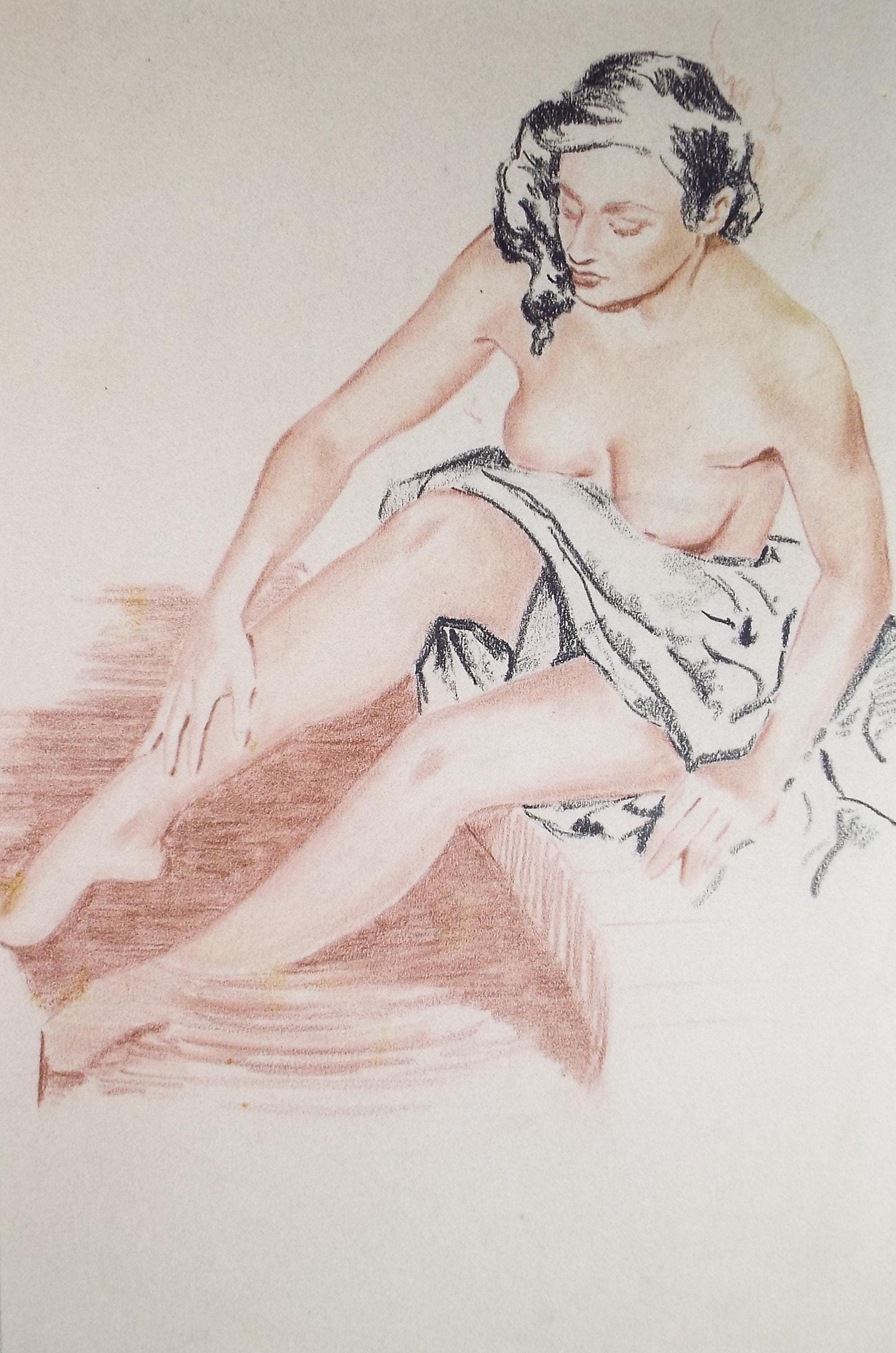 Original Pastel Sketch, 'Seated Woman', circa 1950's, Unknown artist