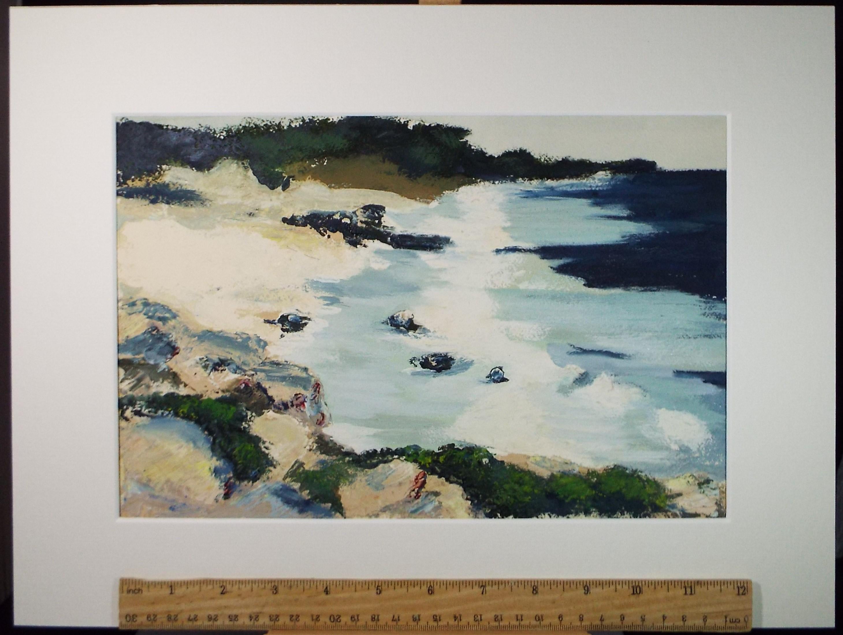 Original Gouache on paper, 'Breaking waves', Unknown Artist, circa 1980's - Marine Landscape