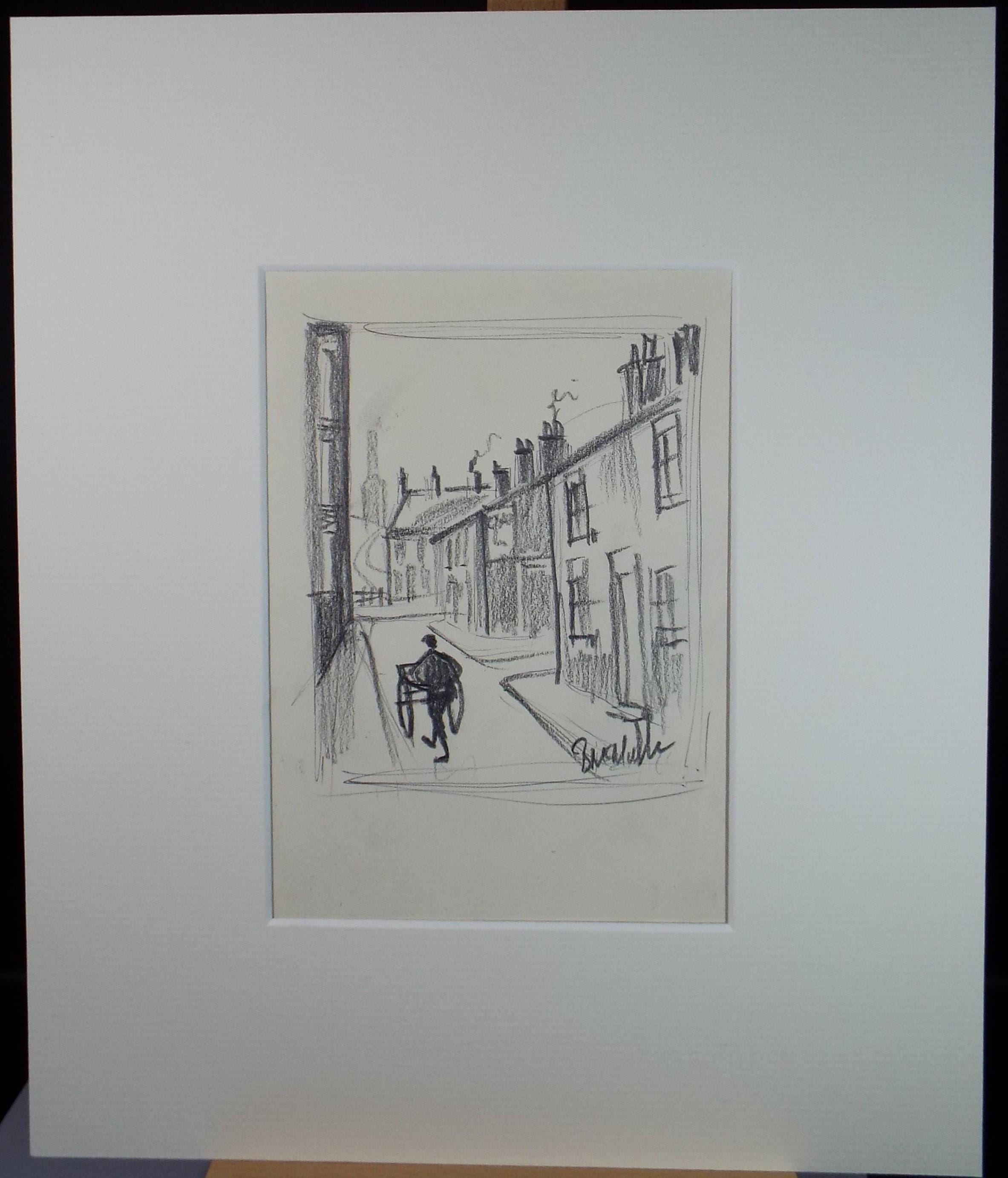 Pencil Drawing, 'Terraced Housing with Figure', Bernard McMullen (1952-2015)