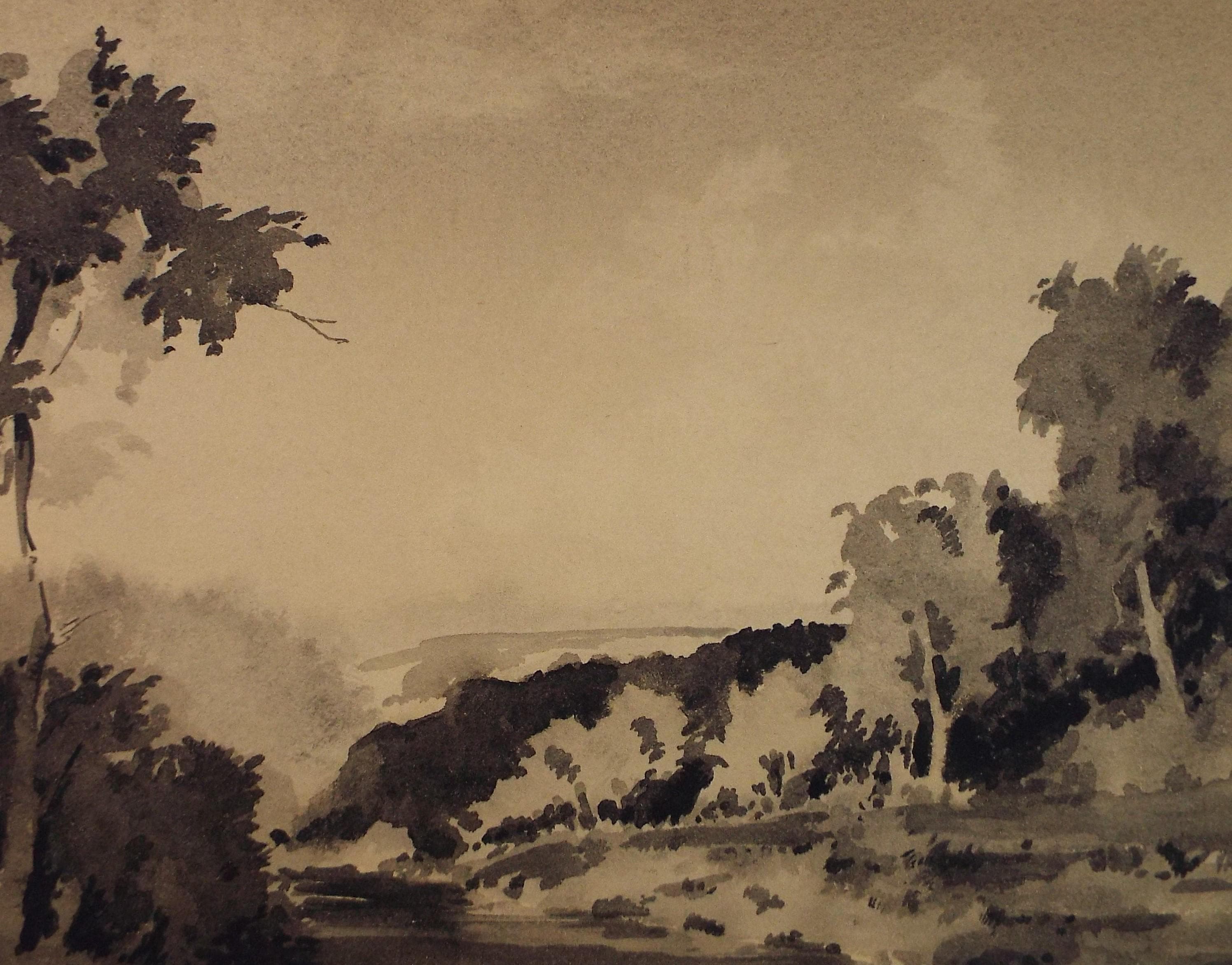 Original Sepia Watercolour, 'Landscape Study', Artist Unknown, circa 1950's