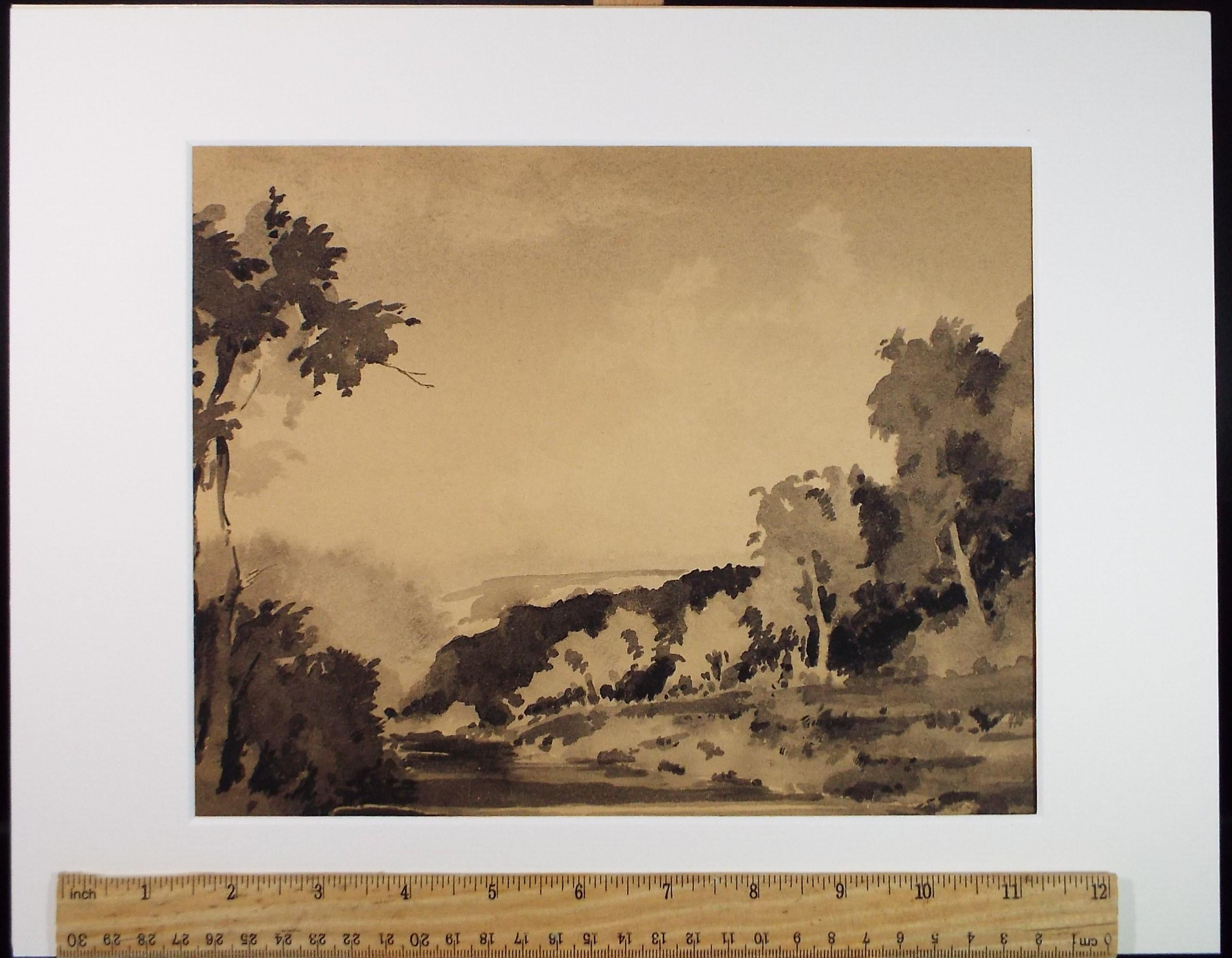 Original Sepia Watercolour, 'Landscape Study', Artist Unknown, circa 1950's