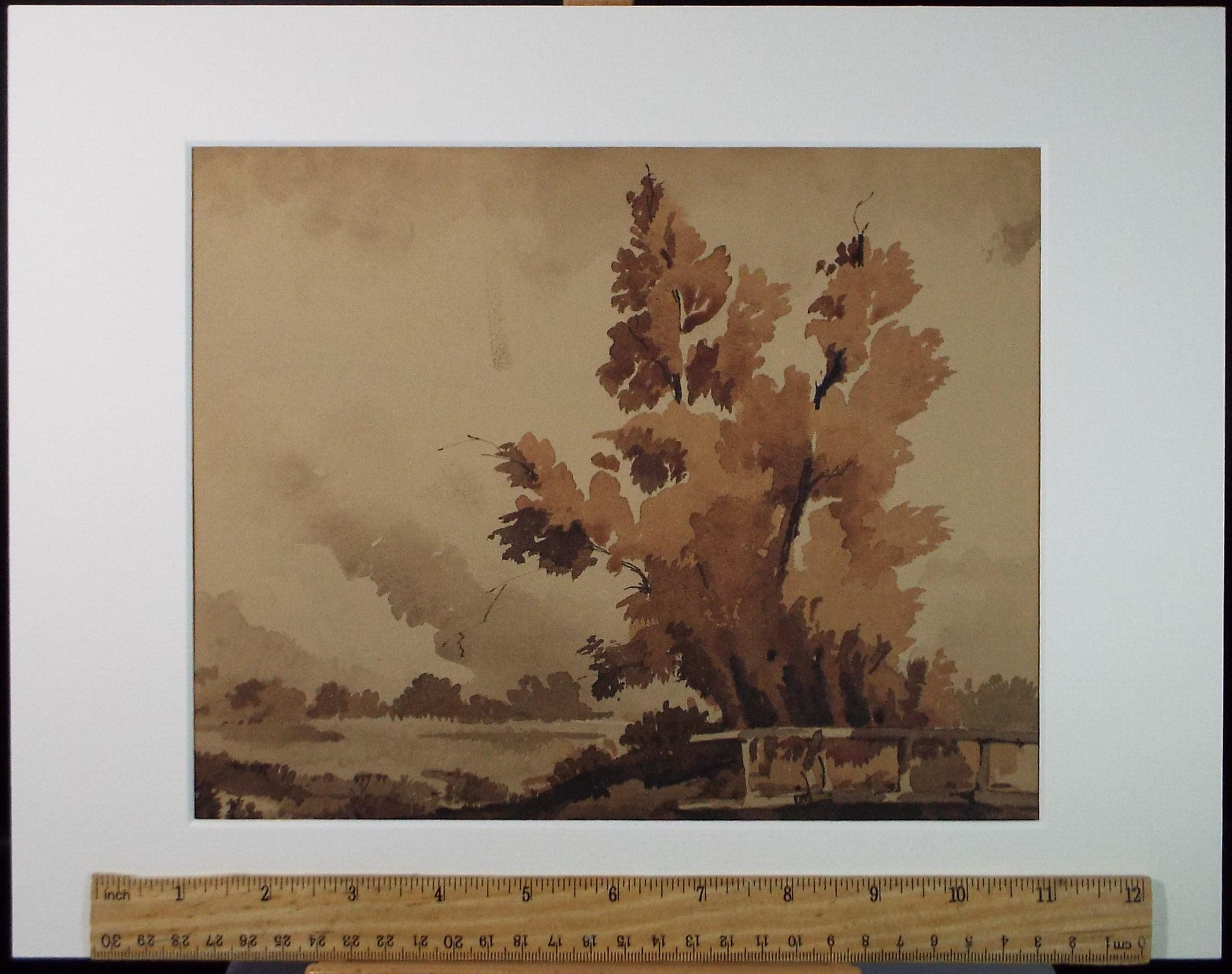 Original Sepia Watercolour, 'Landscape Study', Artist Unknown, circa 1950's