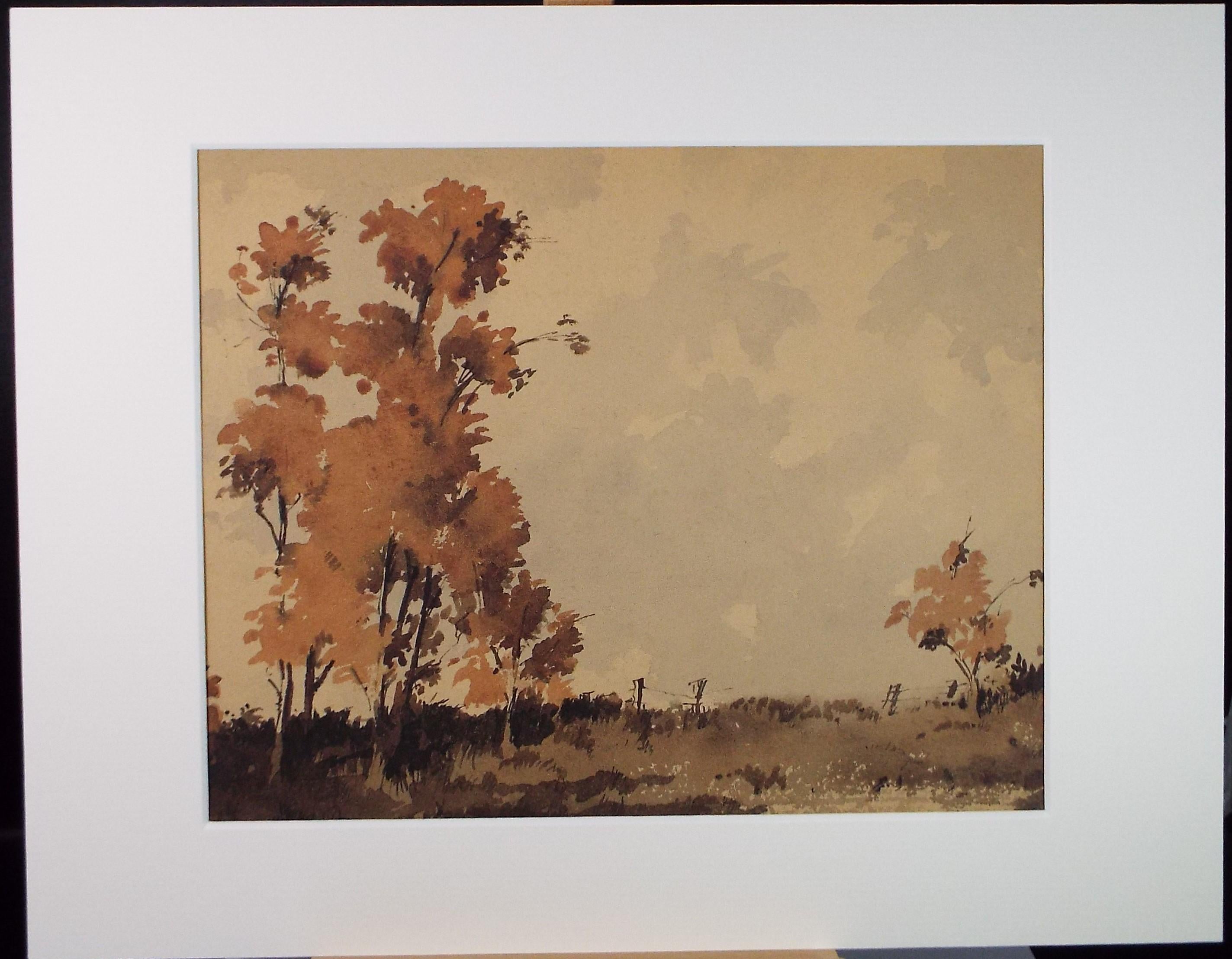 Original Sepia Watercolour, 'Landscape Study', Artist Unknown, circa 1950's