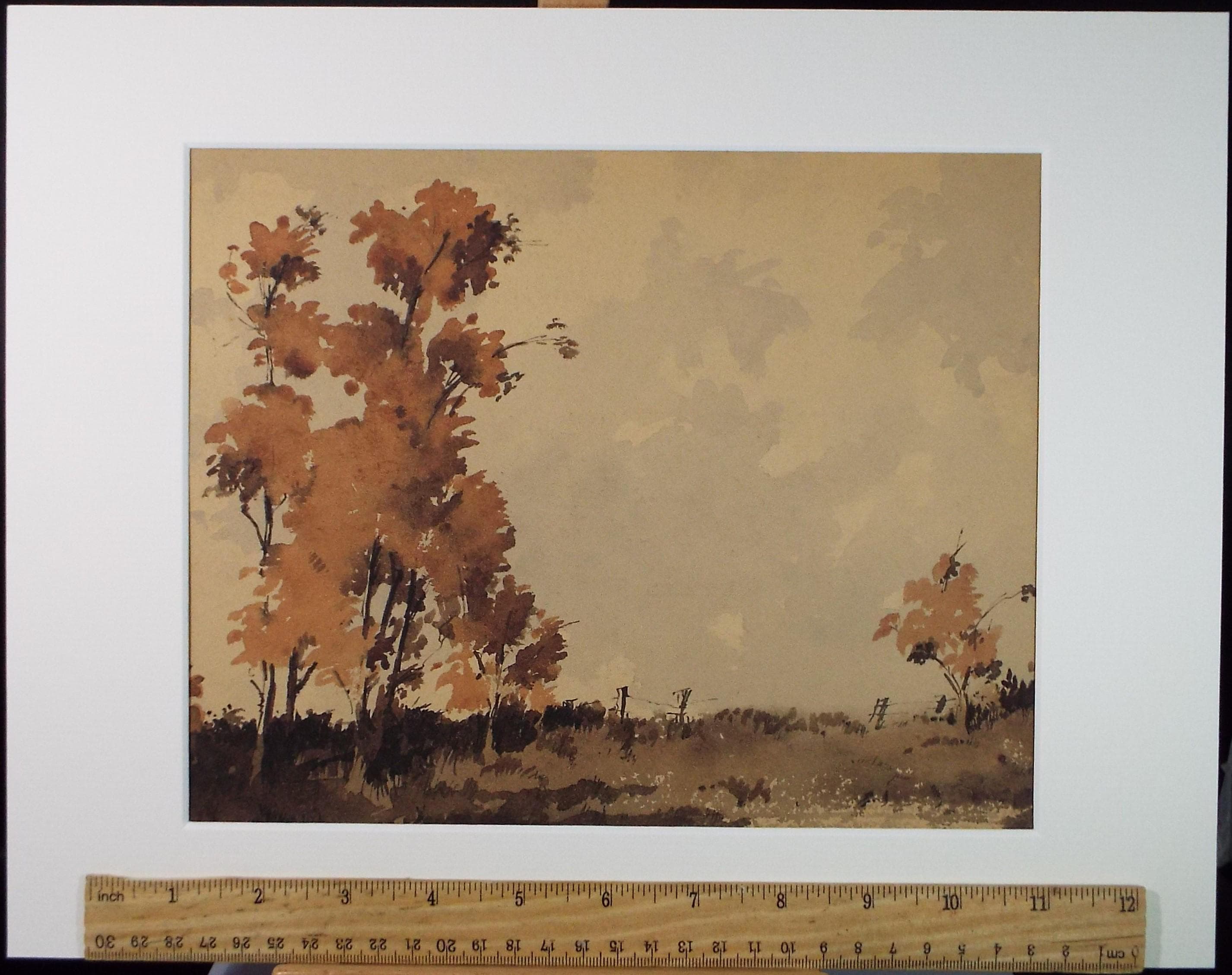 Original Sepia Watercolour, 'Landscape Study', Artist Unknown, circa 1950's