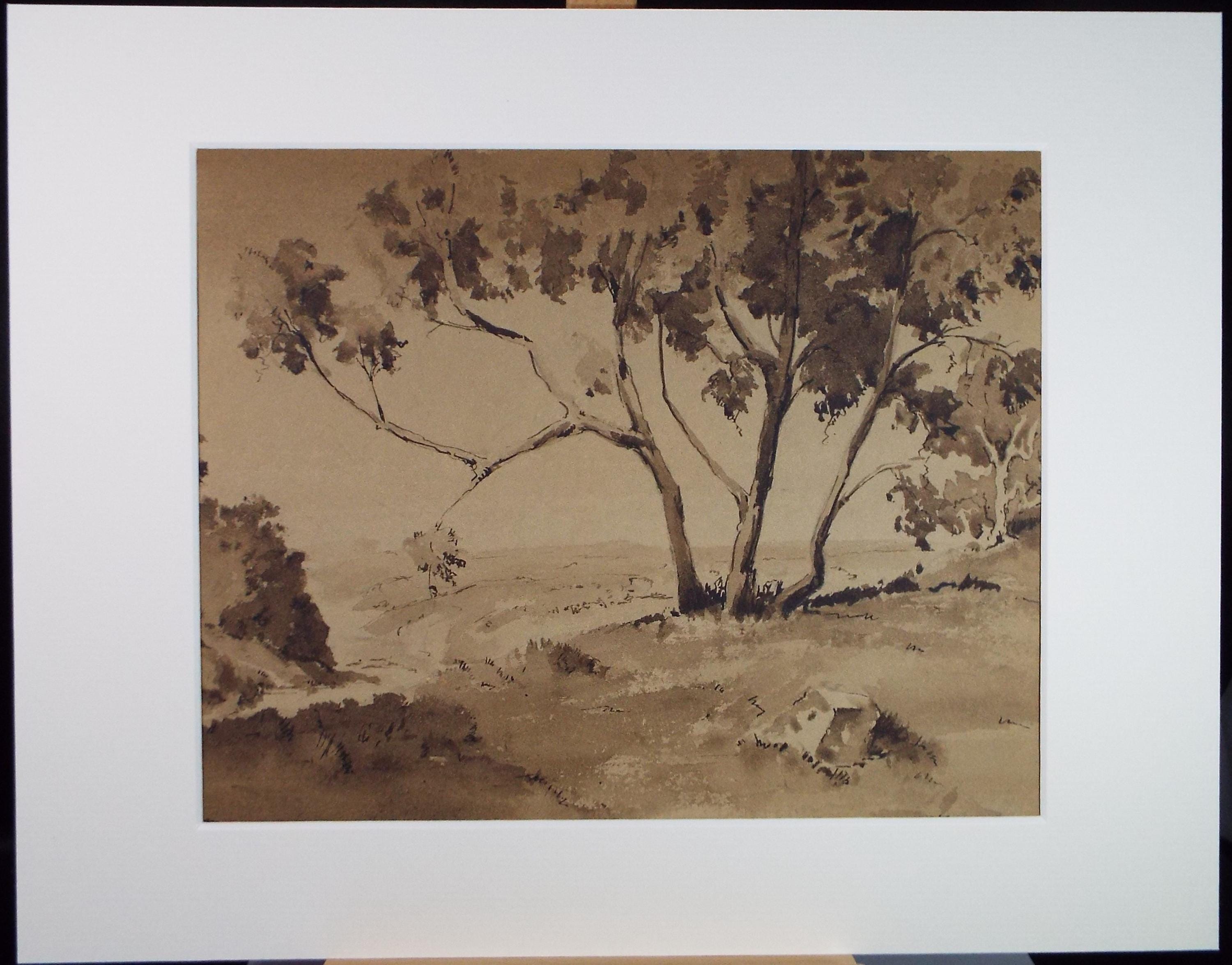 Original Sepia Watercolour, 'Landscape Study', Artist Unknown, circa 1950's