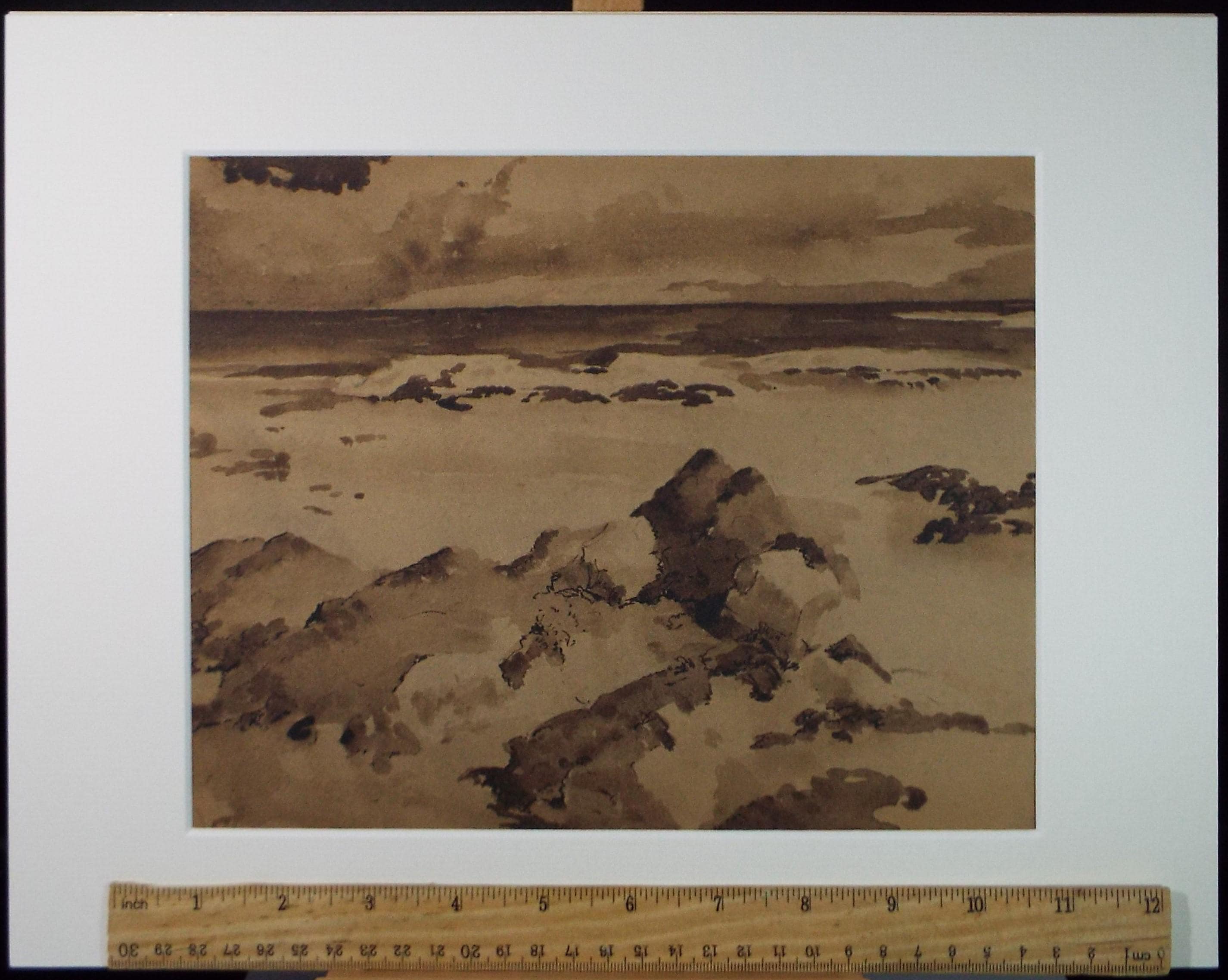 Original Sepia Watercolour, 'Coastal Study', Artist Unknown, circa 1950's