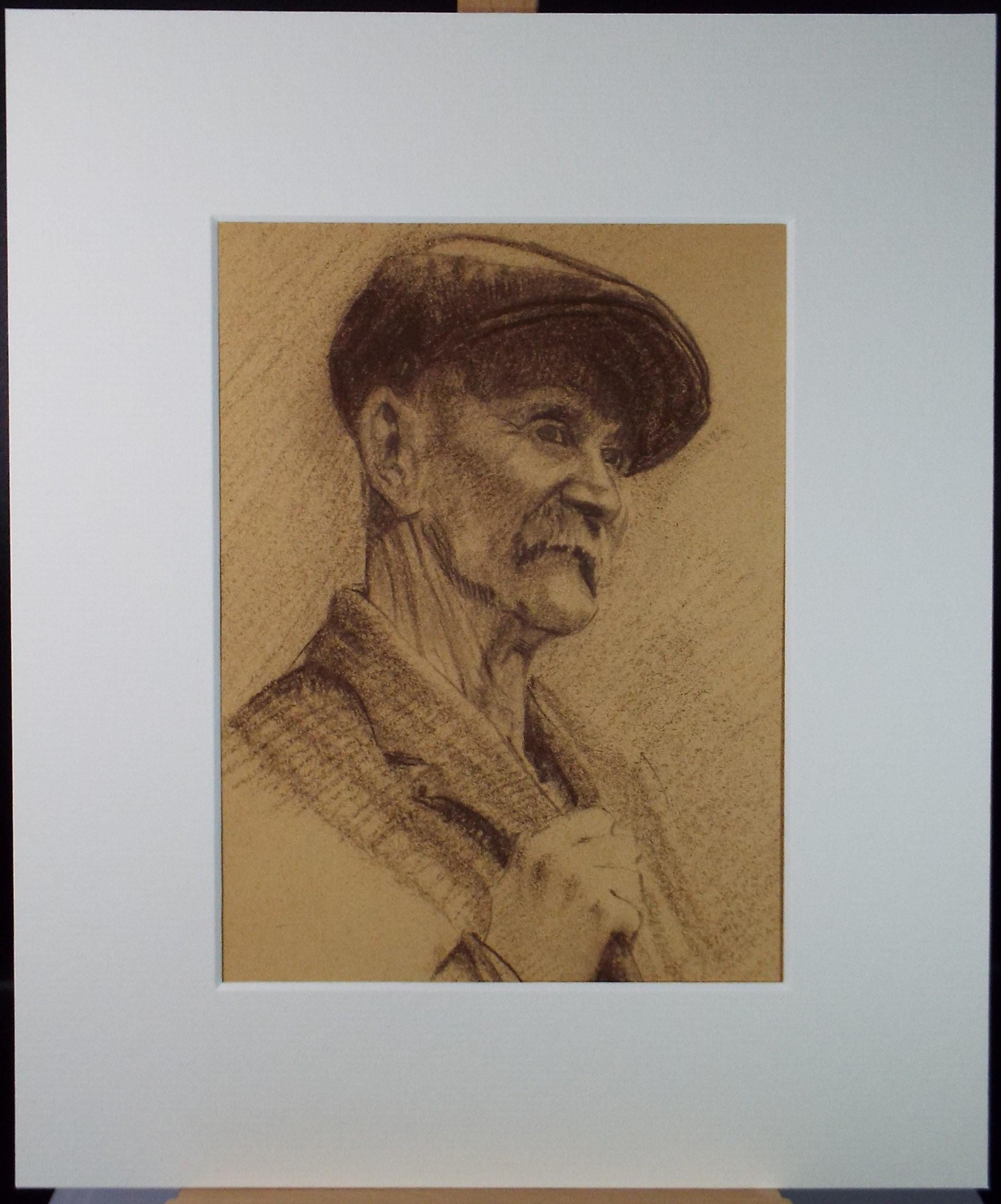 Original Pastel 'Portrait of an man in a Cap', Artist Unknown, circa 1950's