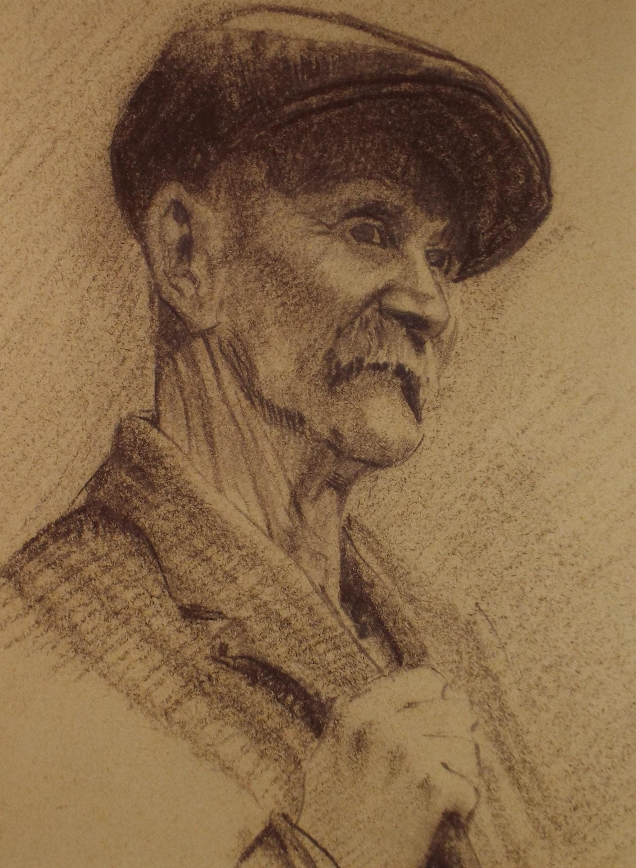 Original Pastel 'Portrait of an man in a Cap', Artist Unknown, circa 1950's