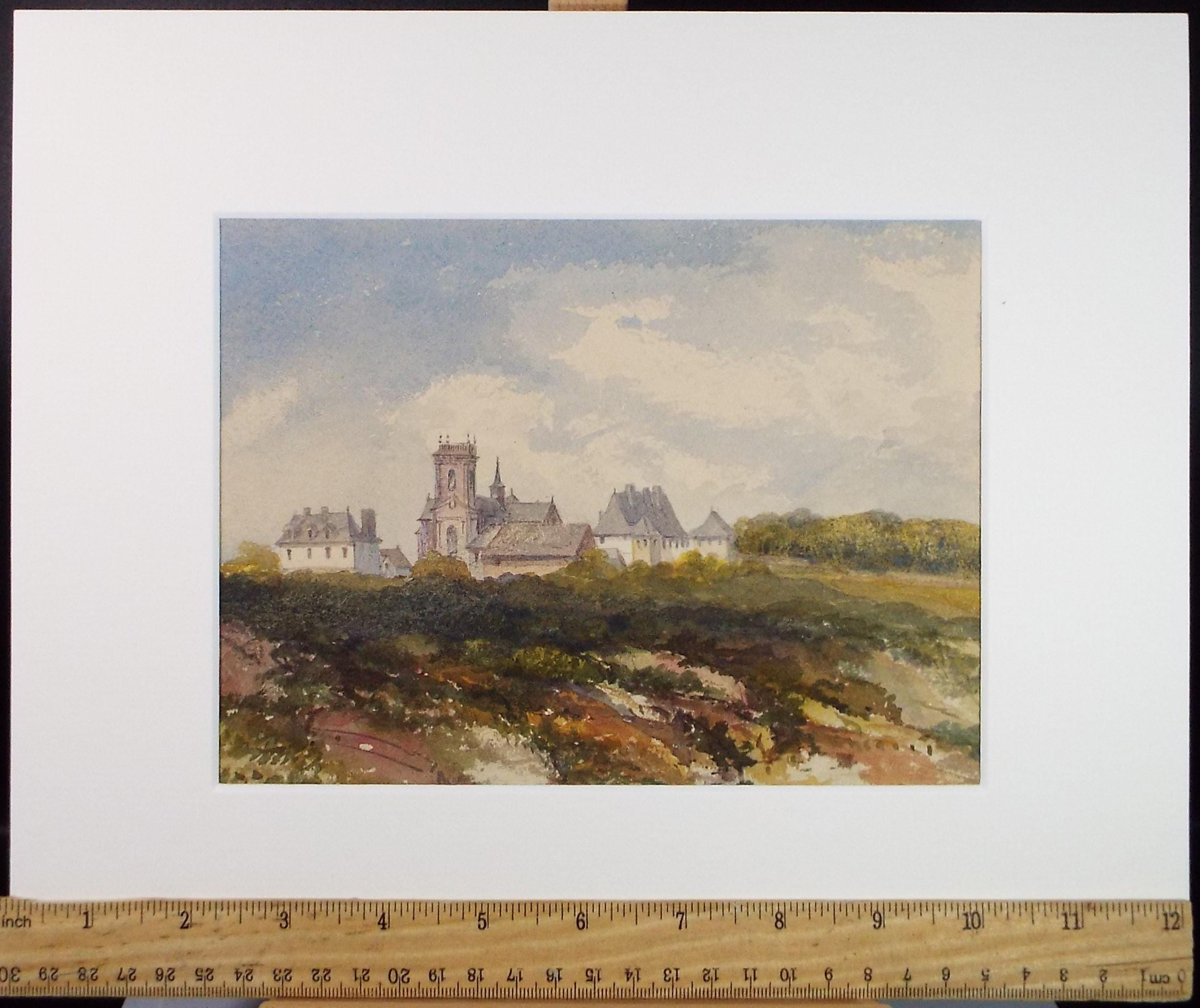 Original Watercolour, late 19th Century , 'French Monastery', Artist Unknown