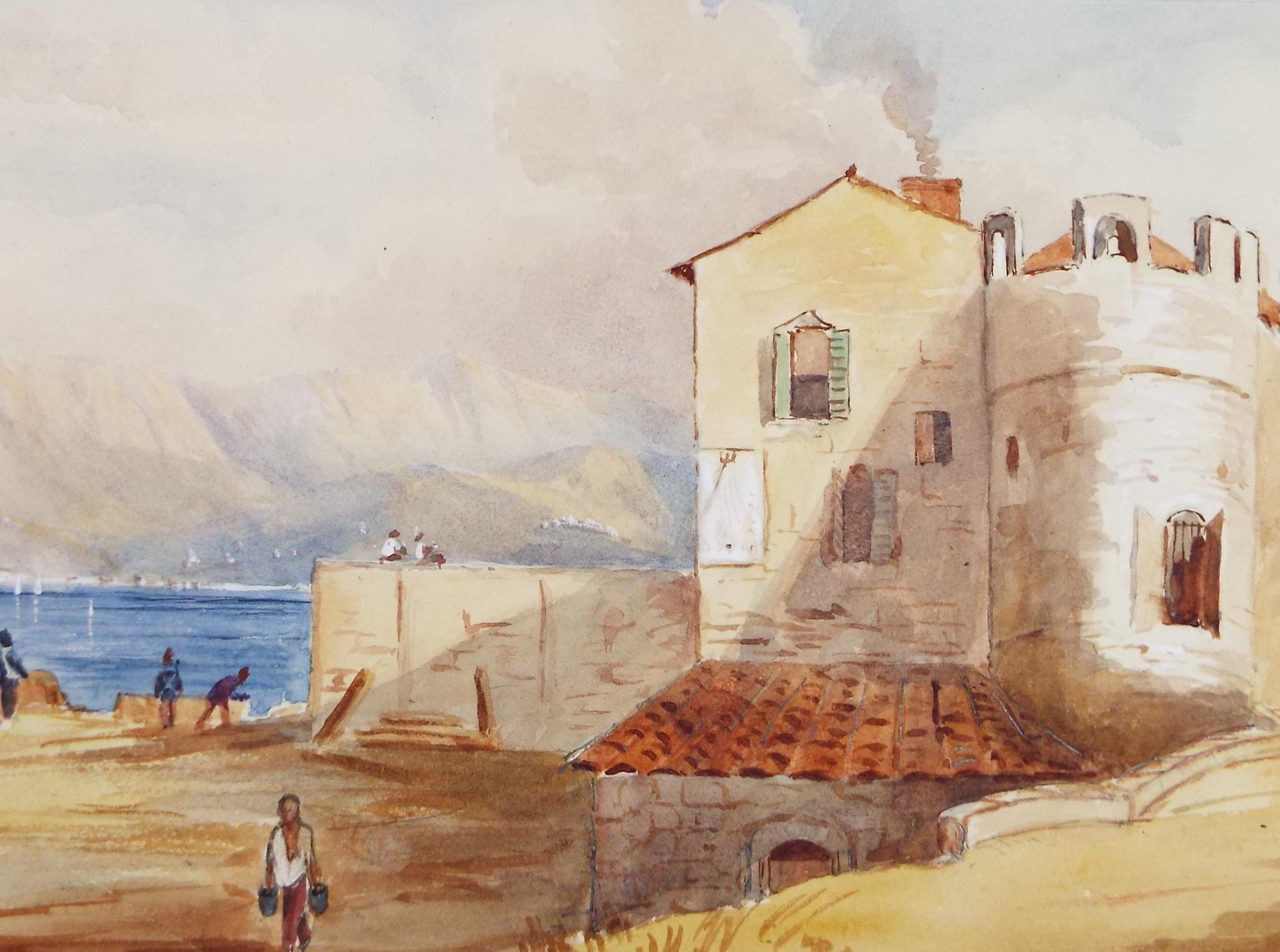 Original Watercolour, 'Coastal Buildings', Late 19th Century, unknown artist