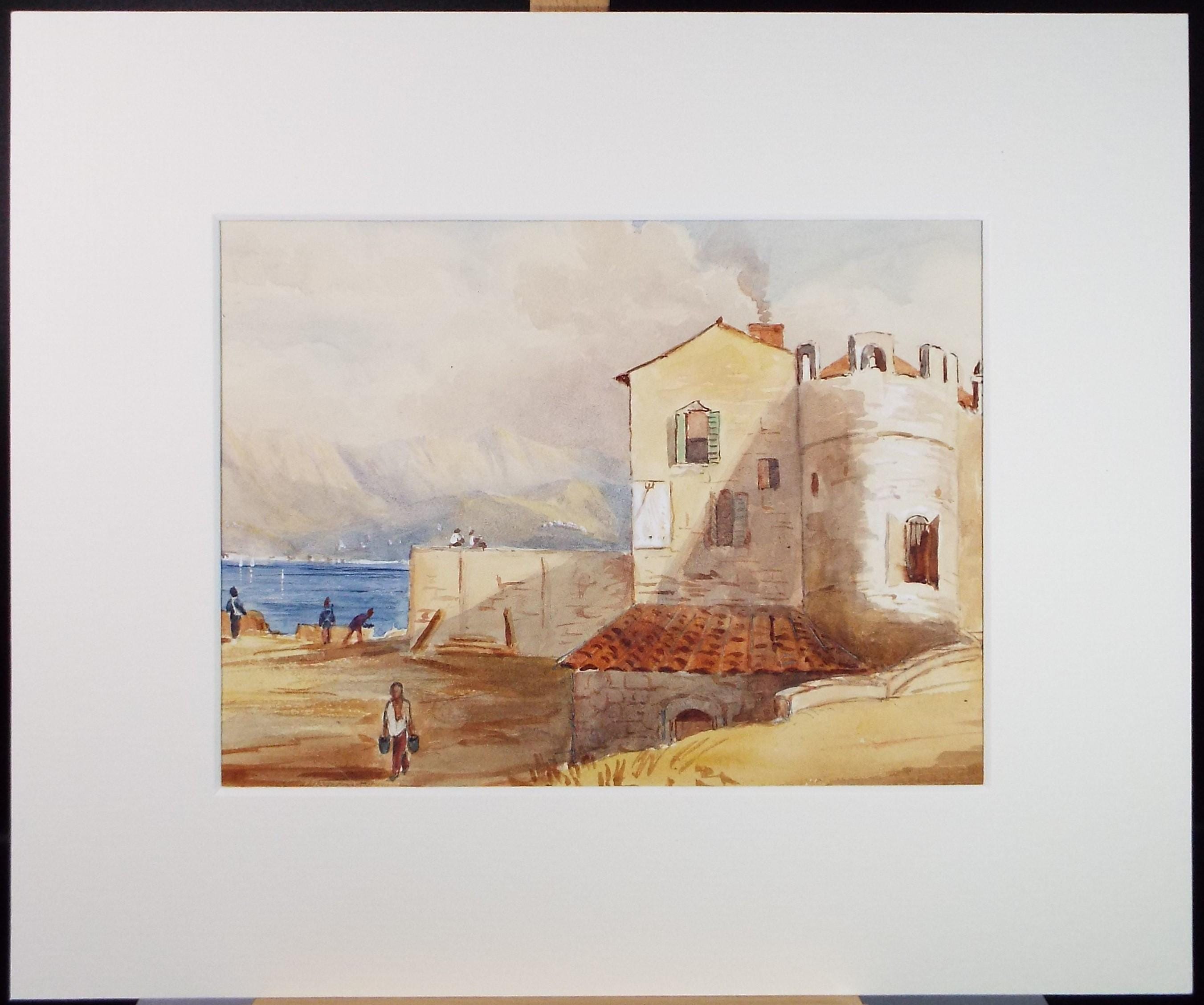 Original Watercolour, 'Coastal Buildings', Late 19th Century, unknown artist