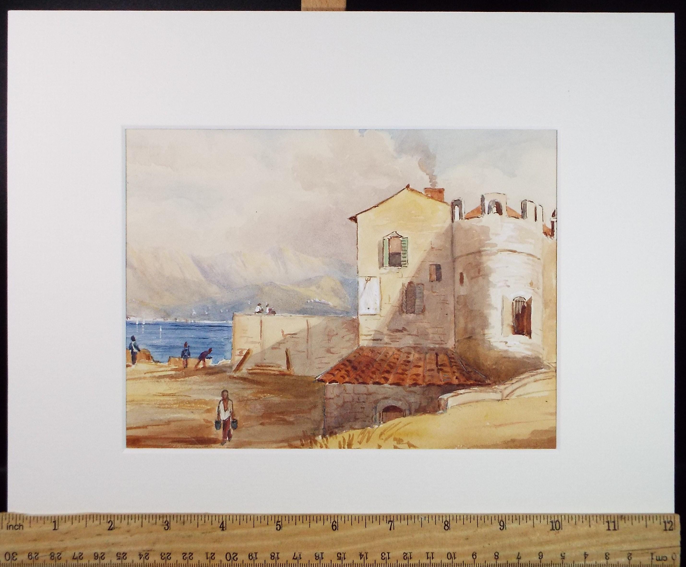 Original Watercolour, 'Coastal Buildings', Late 19th Century, unknown artist